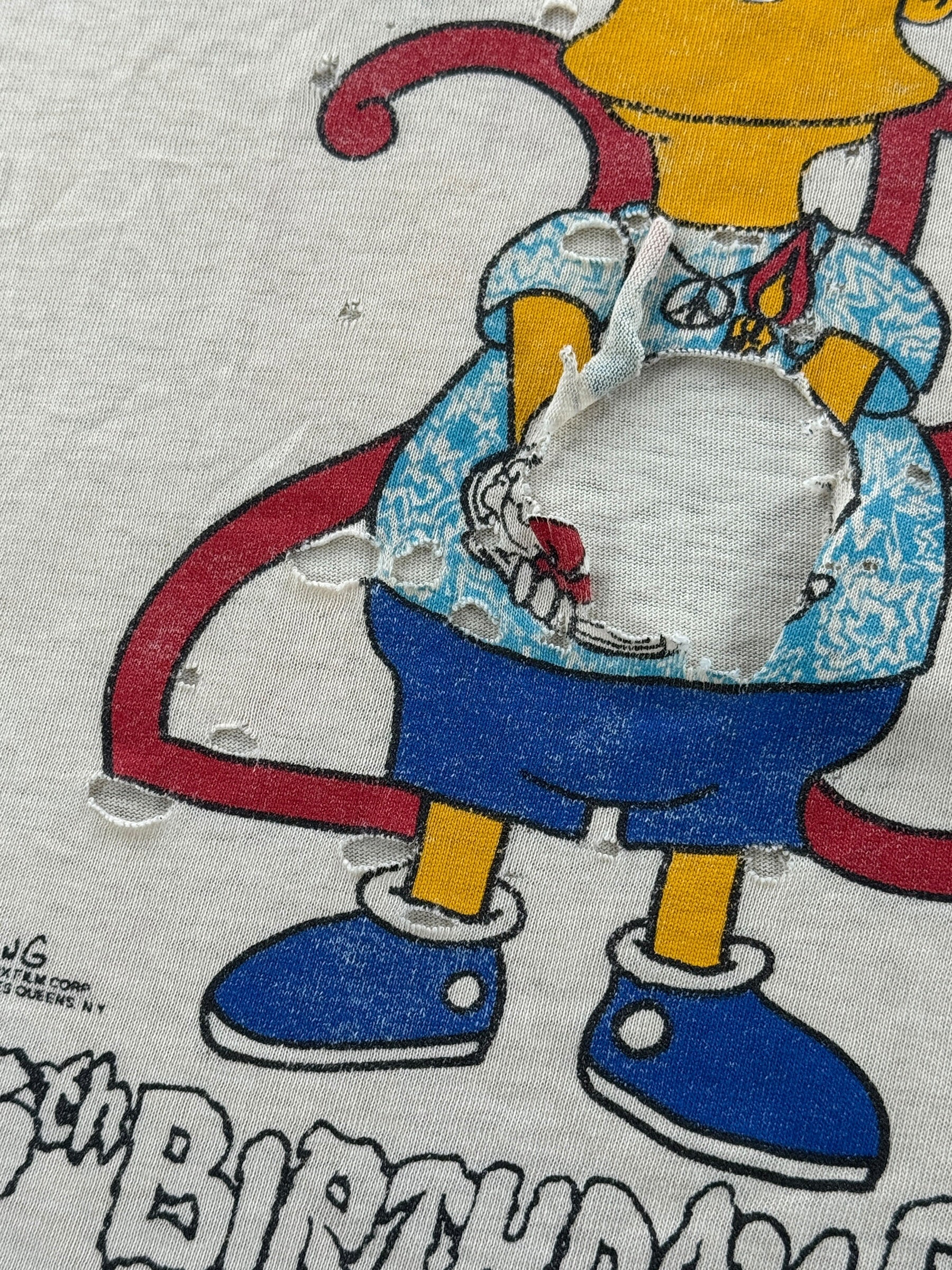 Damage on back of Vintage '90 Spring Tour Grateful Dead Bart Simpson Thrasher Tee SZ XL