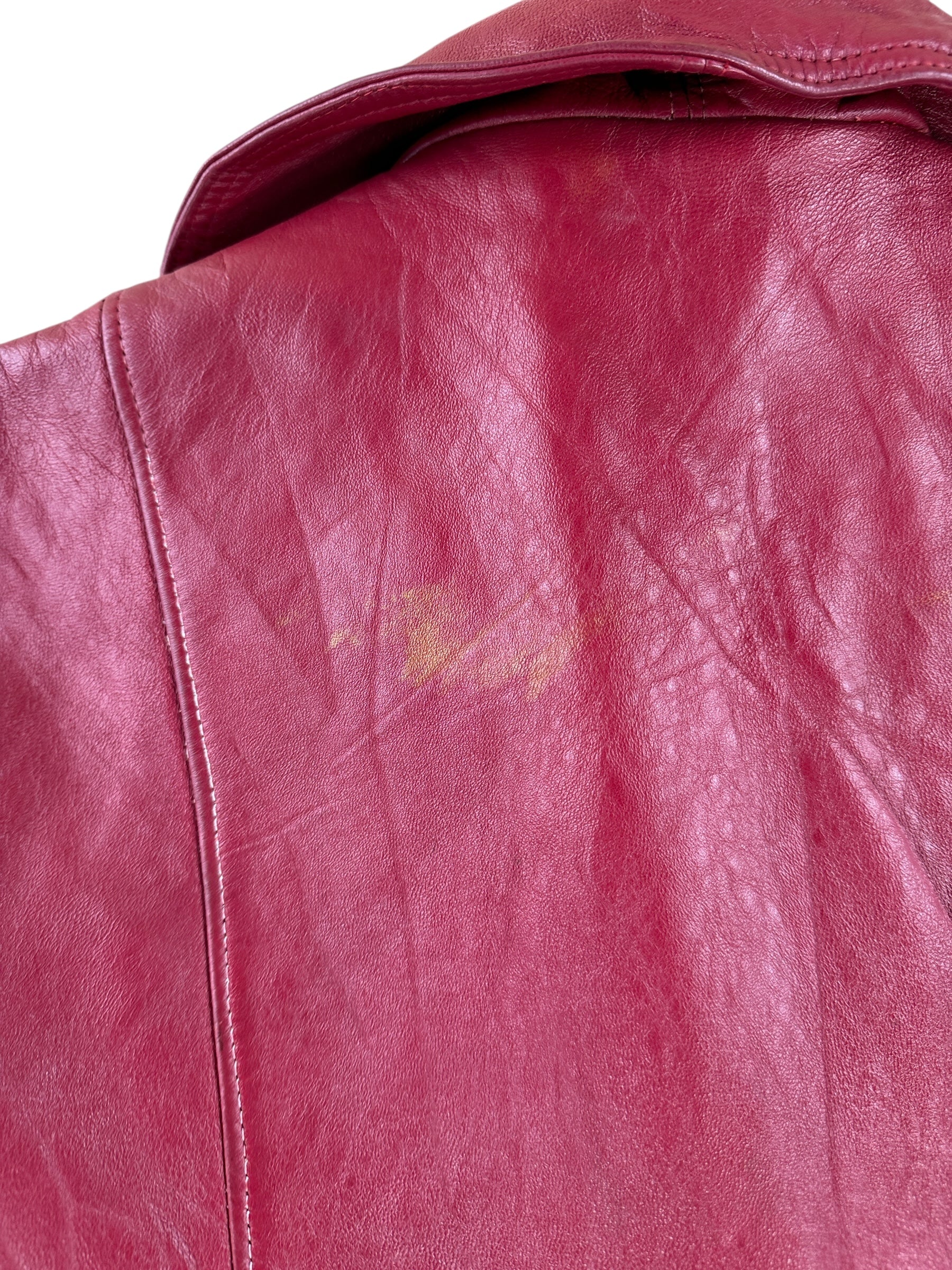 Wear on Back of Vintage Womens 70s Series 500 Red Leather Trench Coat SZ L