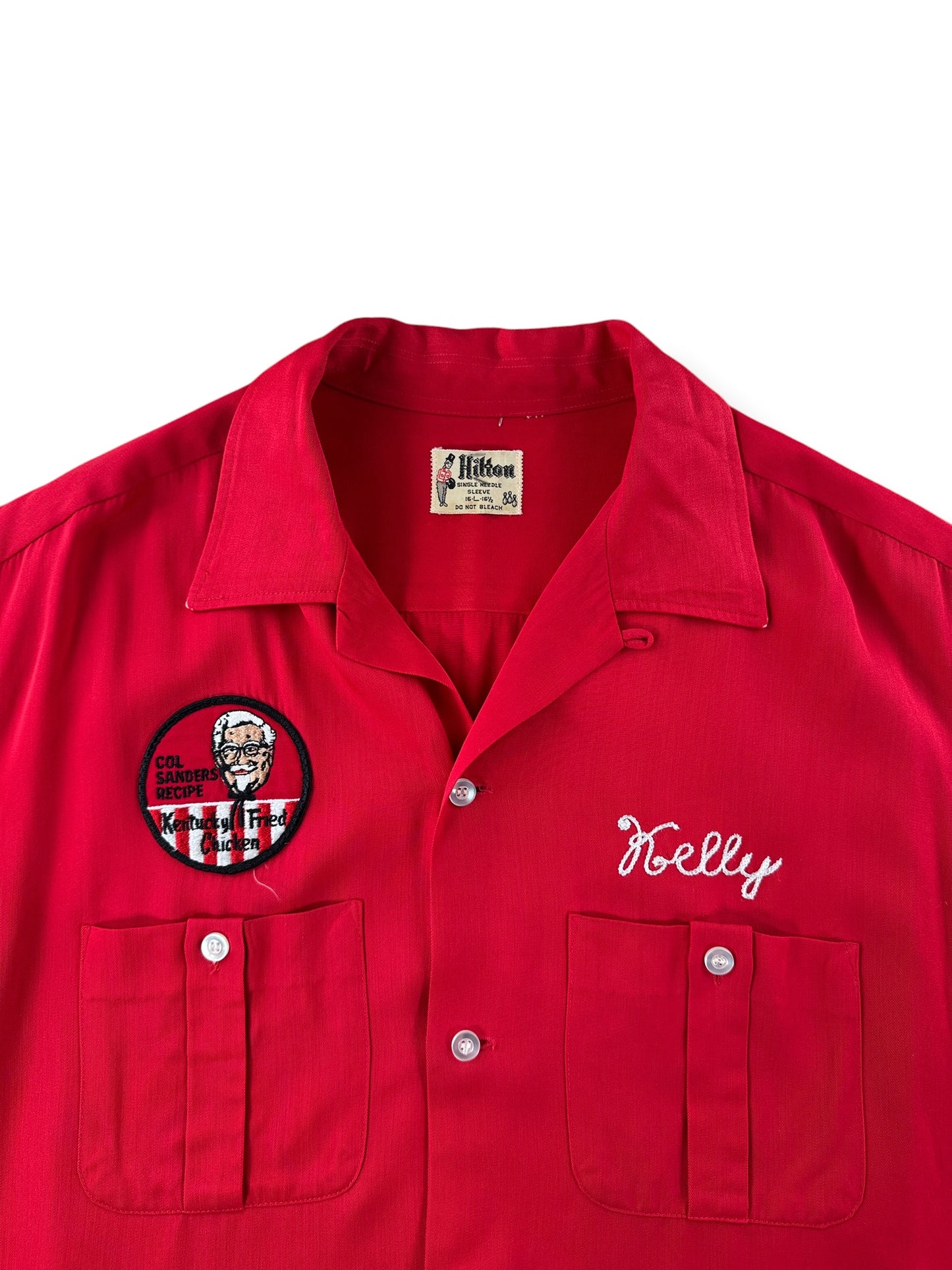 Collar on Vintage 1960s KFC Bowling Rayon Shirt SZ L