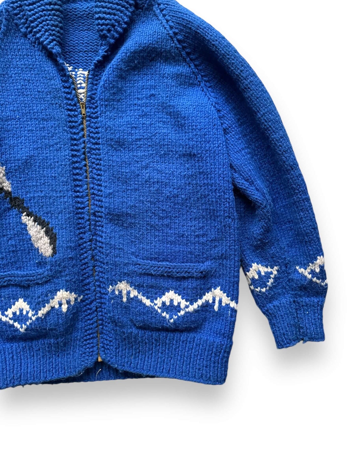 front left of Vintage Airplane Themed Cowichan Sweater SZ M-L