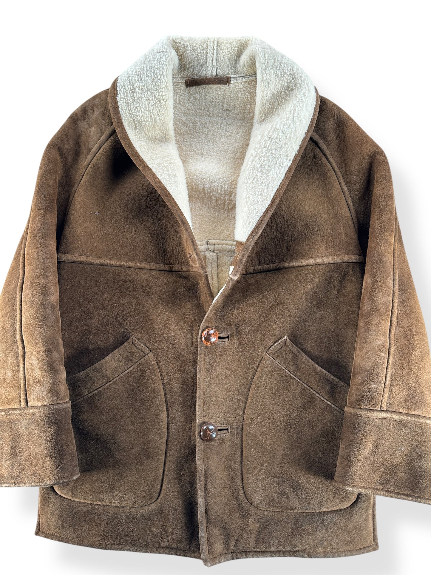 Front Close Up of Vintage Wicking Shearling Jacket SZ 36