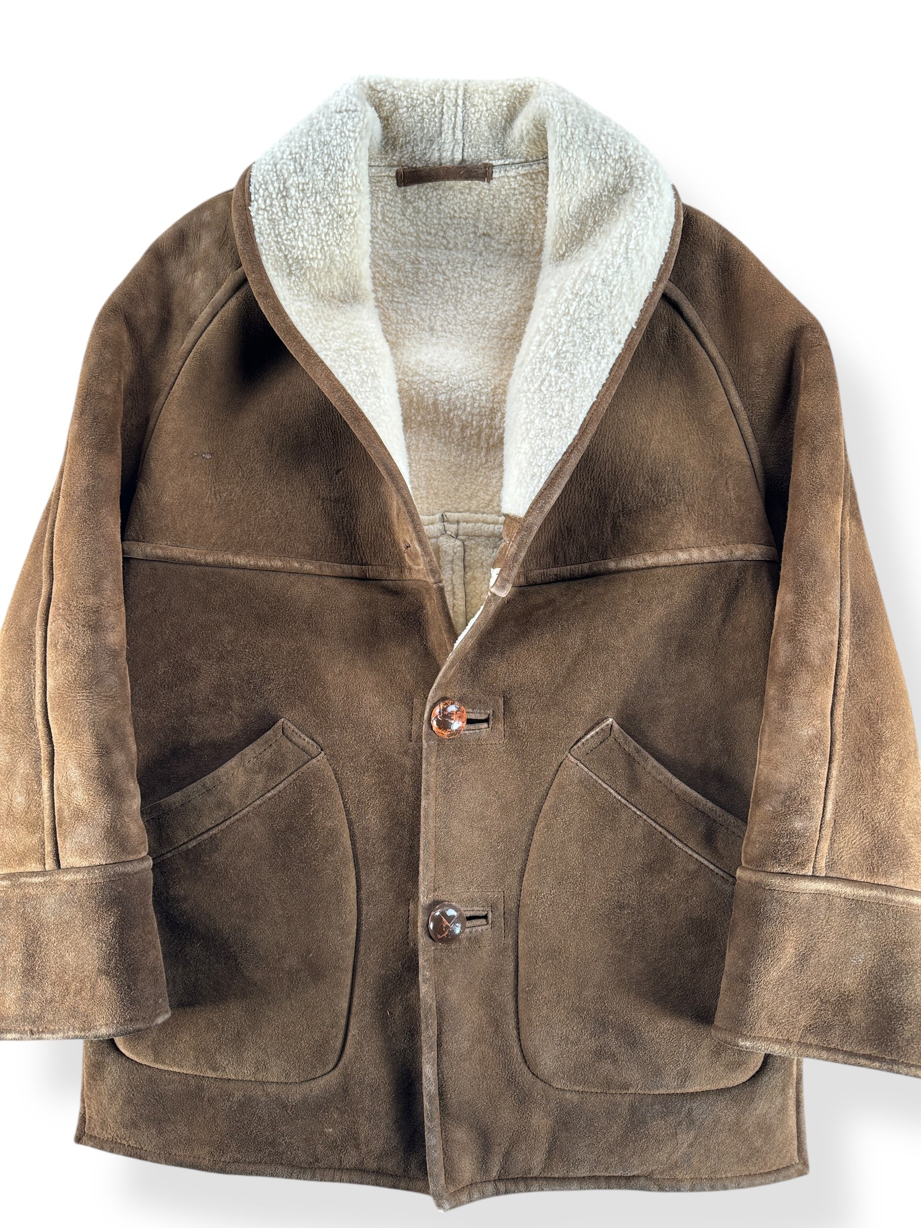 Front Close Up of Vintage Wicking Shearling Jacket SZ 36