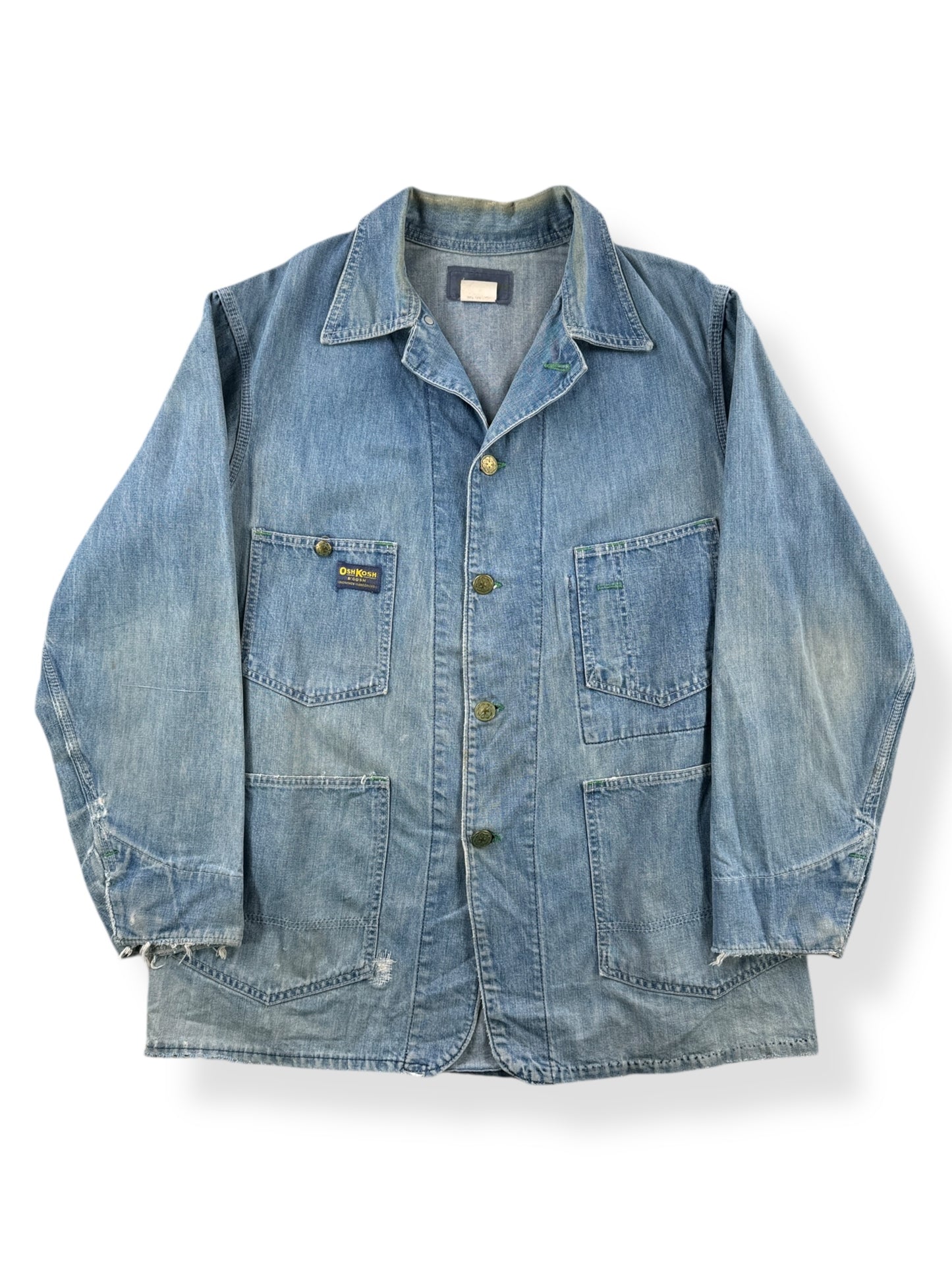 Front of Vintage Osh Kosh Denim Chore Coat SZ 42