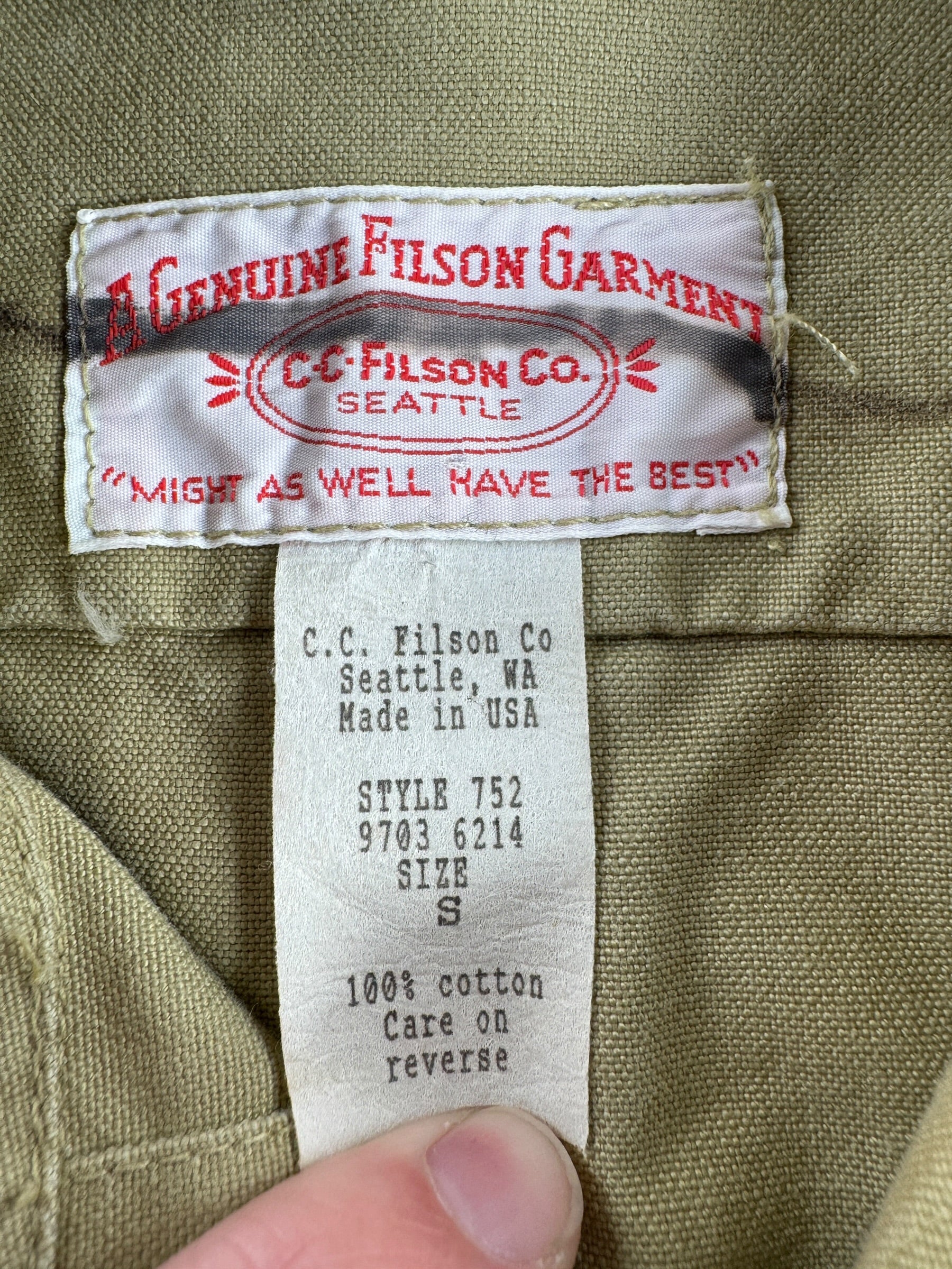 Tag on Vintage Filson Khaki Dry Tin Shirt SZ S