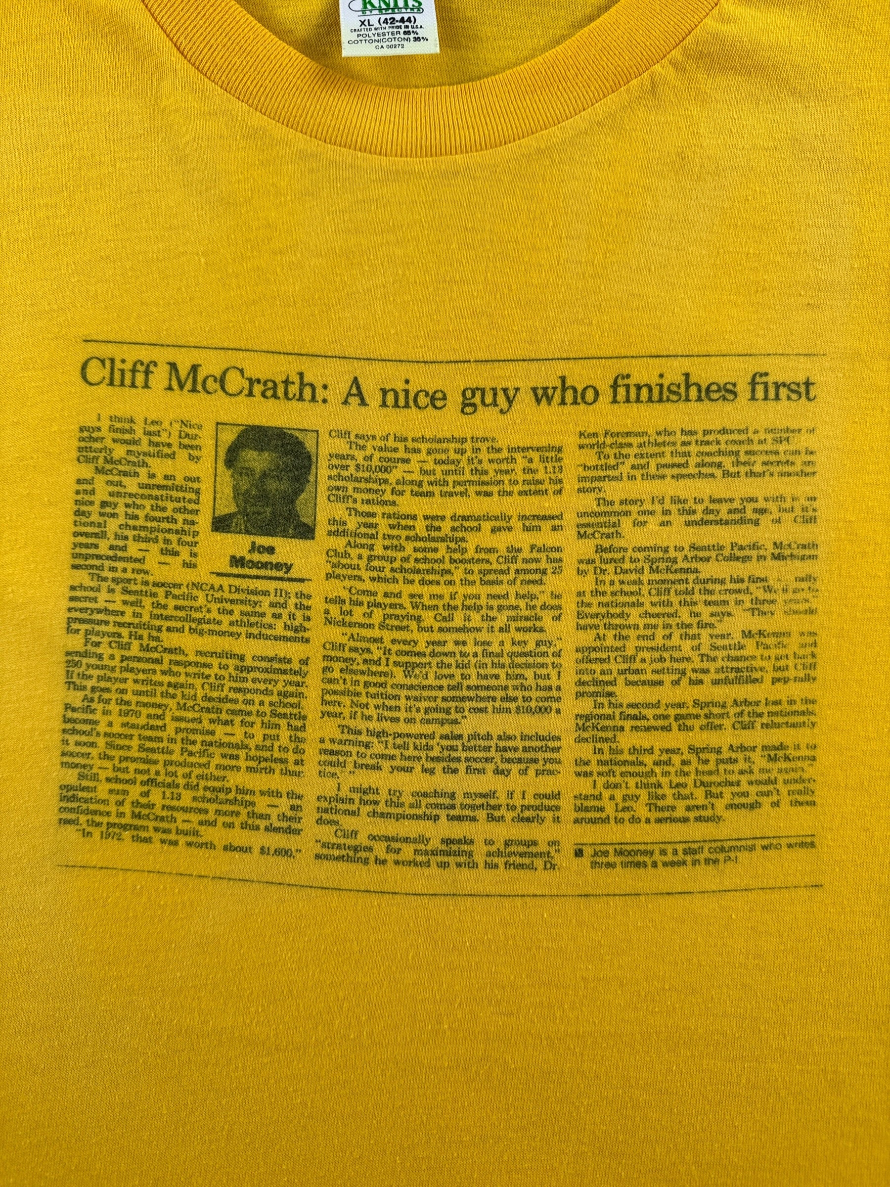 Graphic of Vintage SPU Soccer Legend Cliff McGrath Tee SZ XL (Fits L)