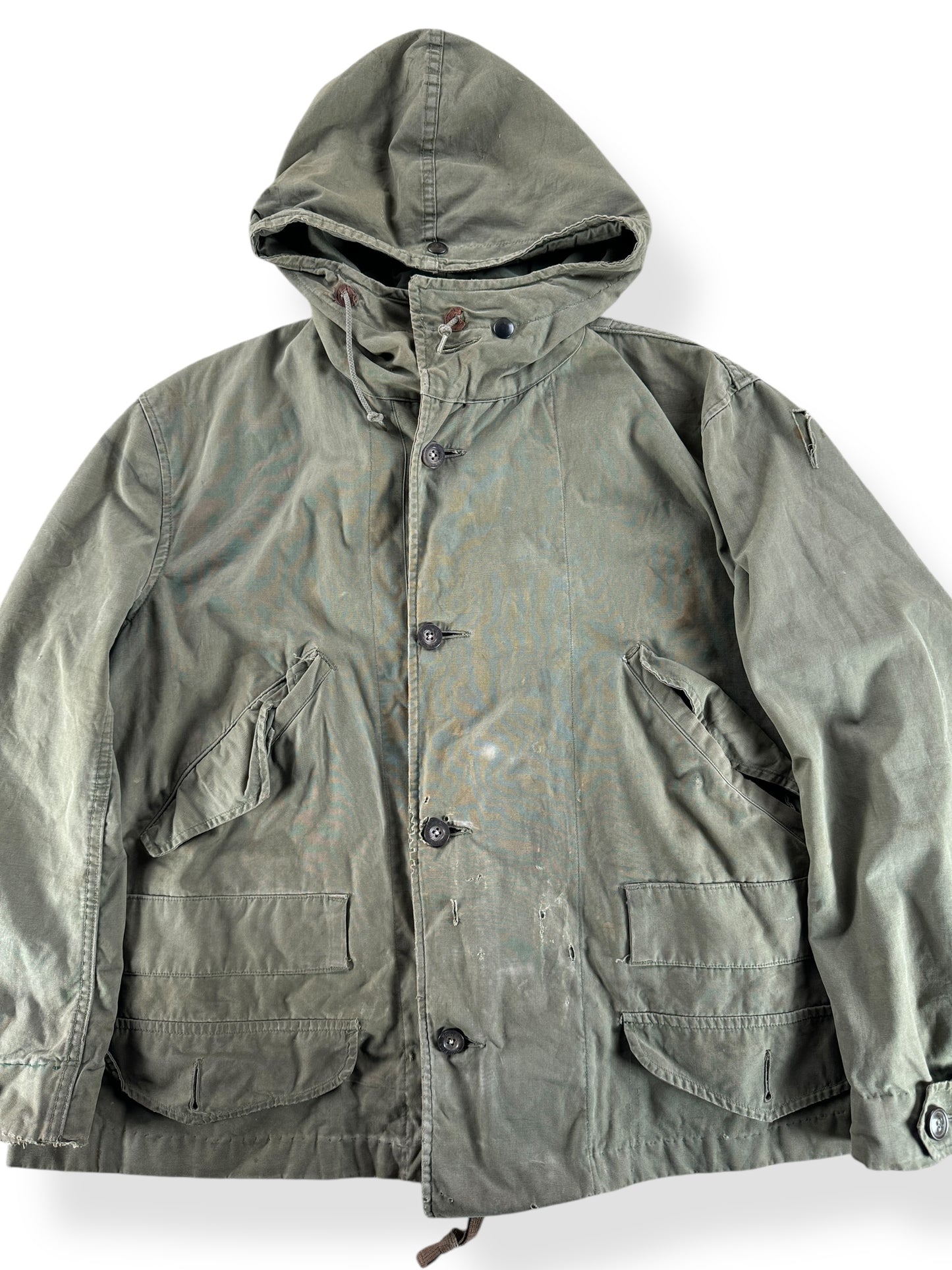 Front Close Up of Vintage Cropped Military Smock SZ XL AS IS