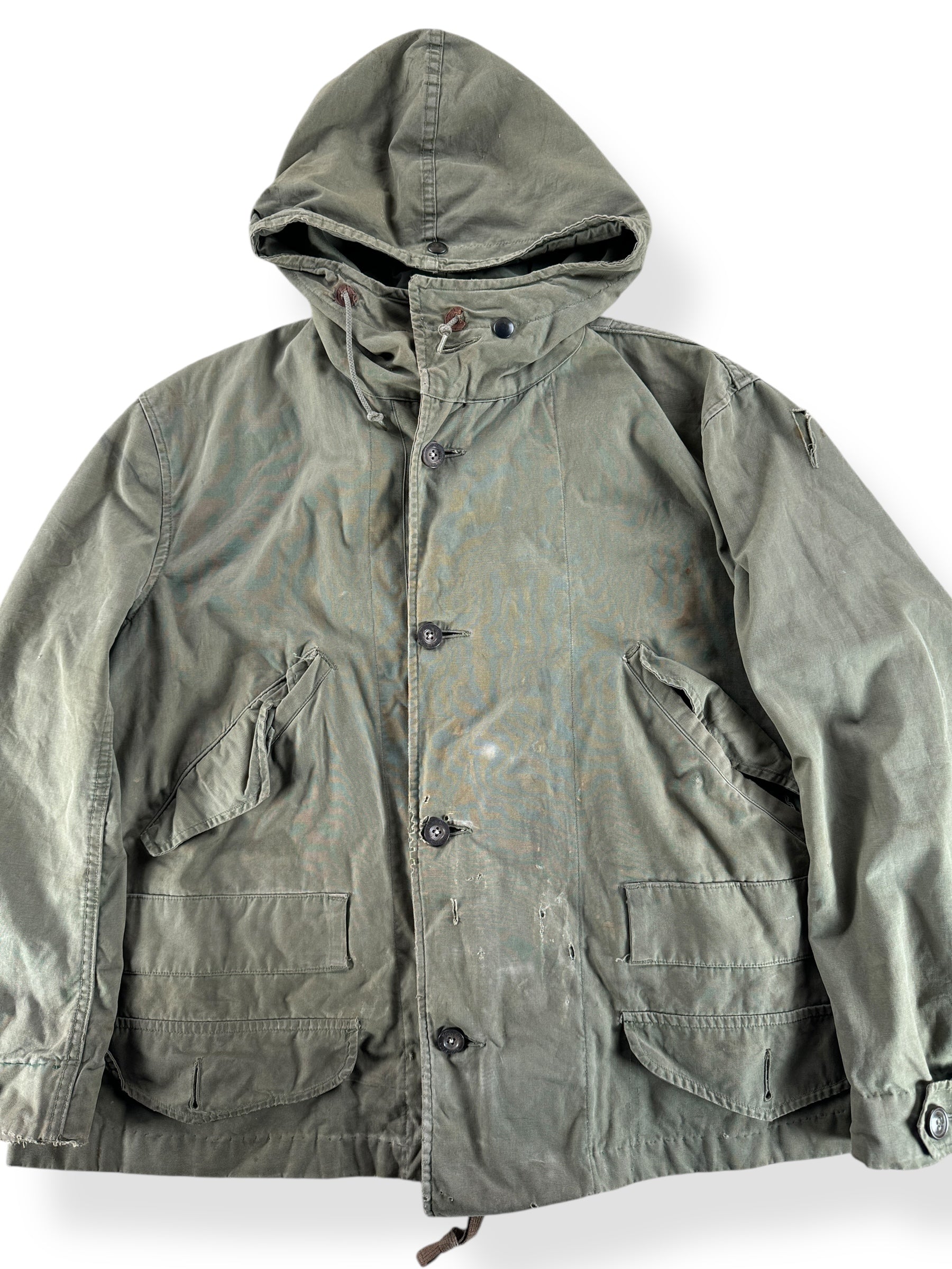 Front Close Up of Vintage Cropped Military Smock SZ XL AS IS