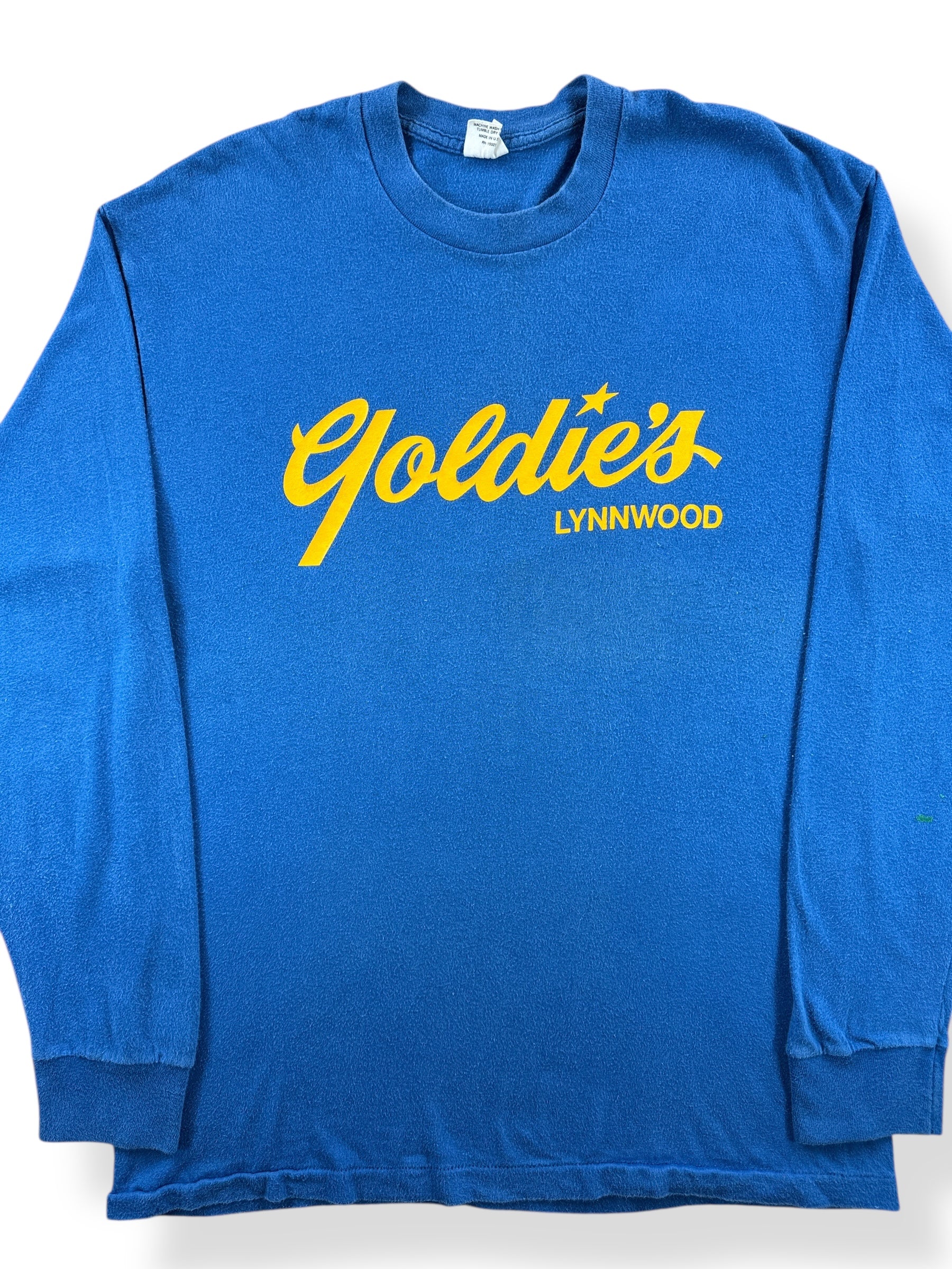 Front Close Up of Vintage Goldie's Lynnwood Longsleeve Tee SZ L (Fits S)