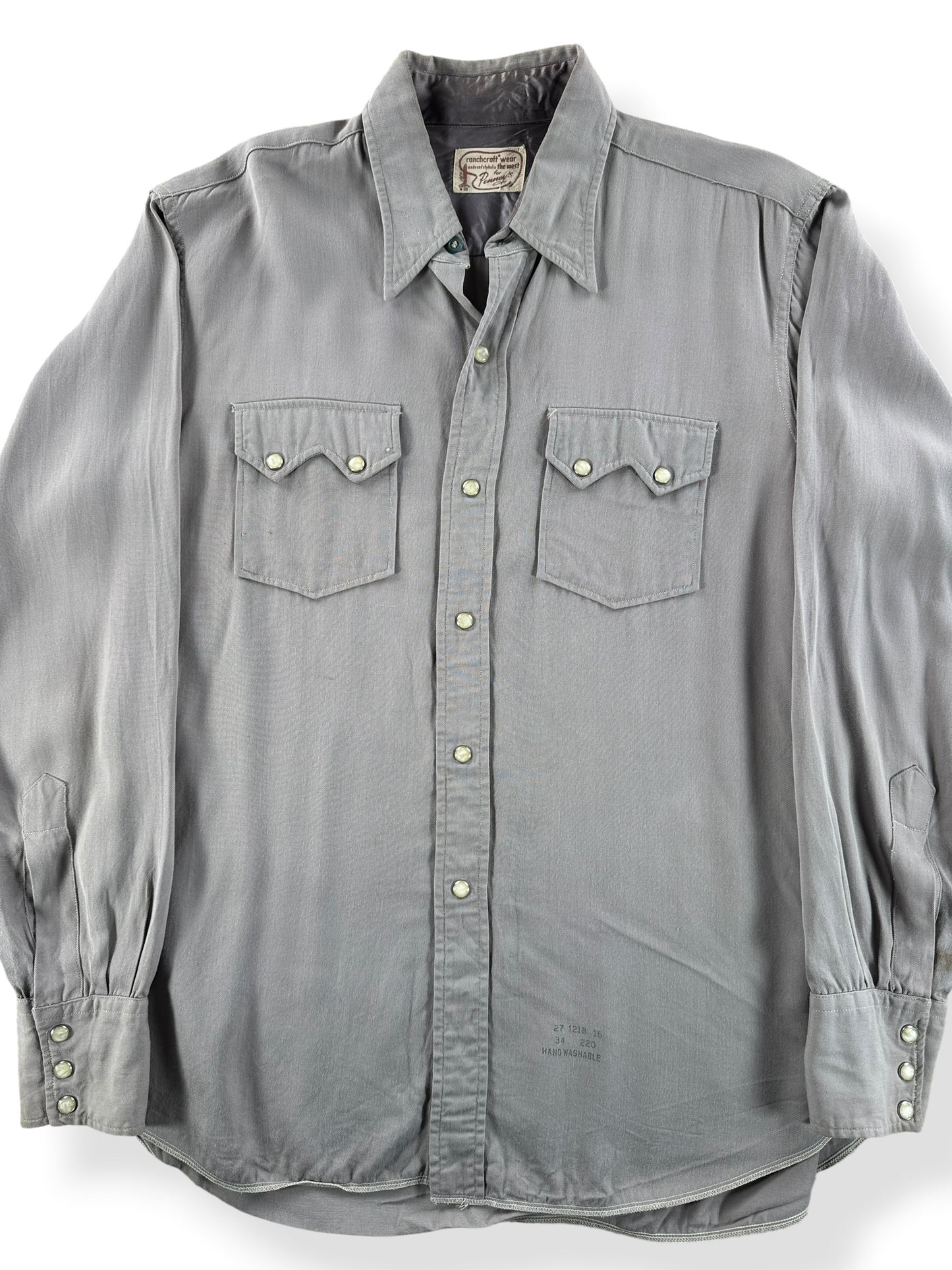 Front Close Up of Vintage Ranchcraft by Penney's Gabardine Sawtooth Pearlsnap SZ M
