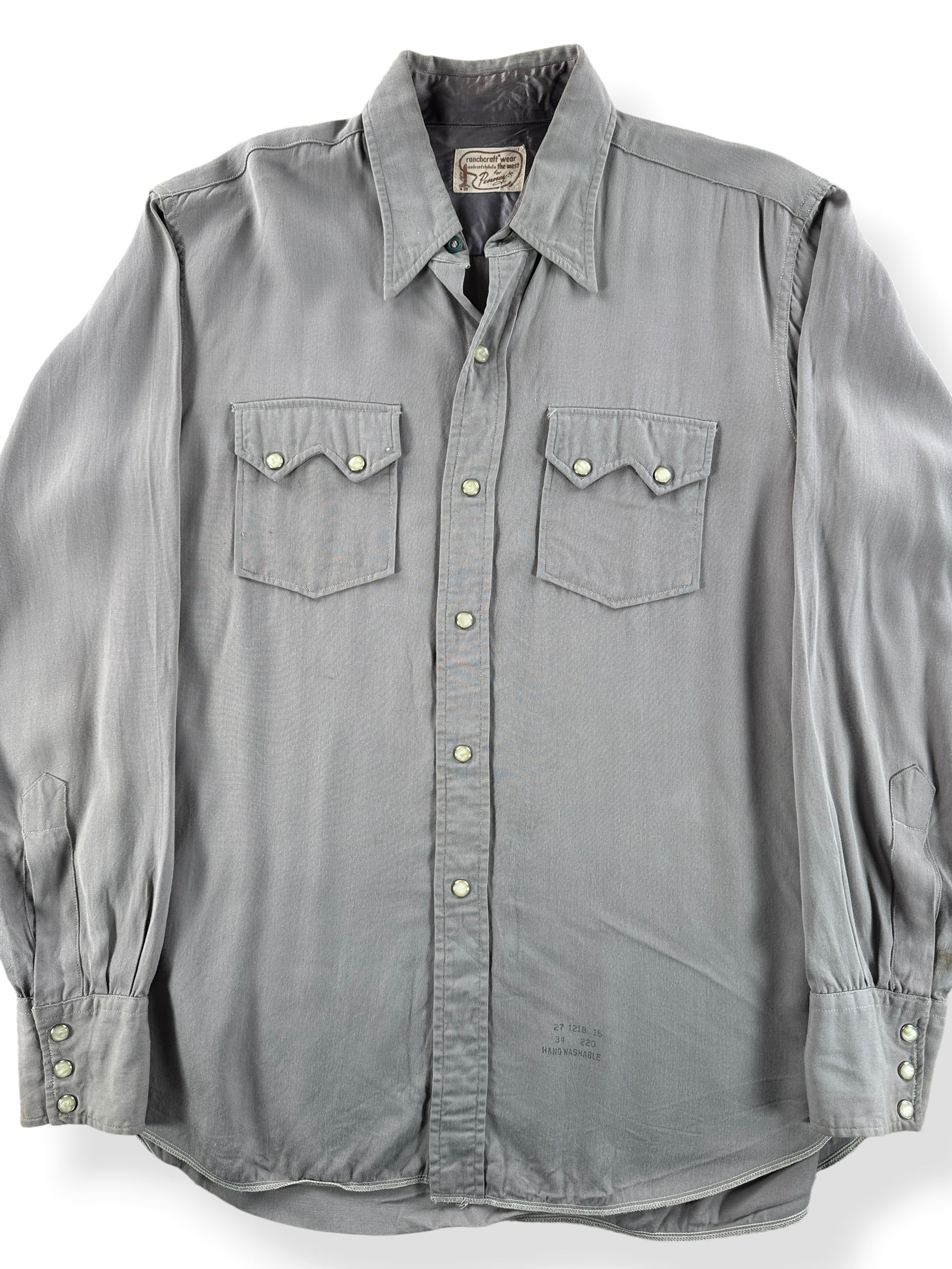 Front Close Up of Vintage Ranchcraft by Penney's Gabardine Sawtooth Pearlsnap SZ M