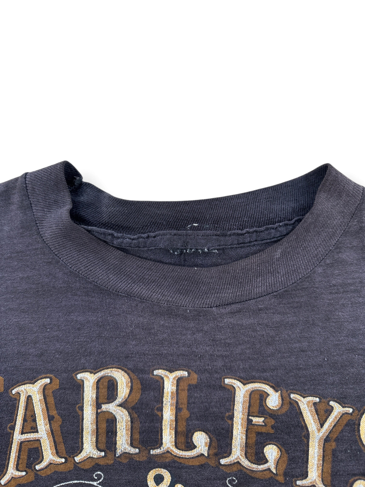 Collar on Vintage 1980s Paper Thin Harley Davidson Whiskey Tee SZ S