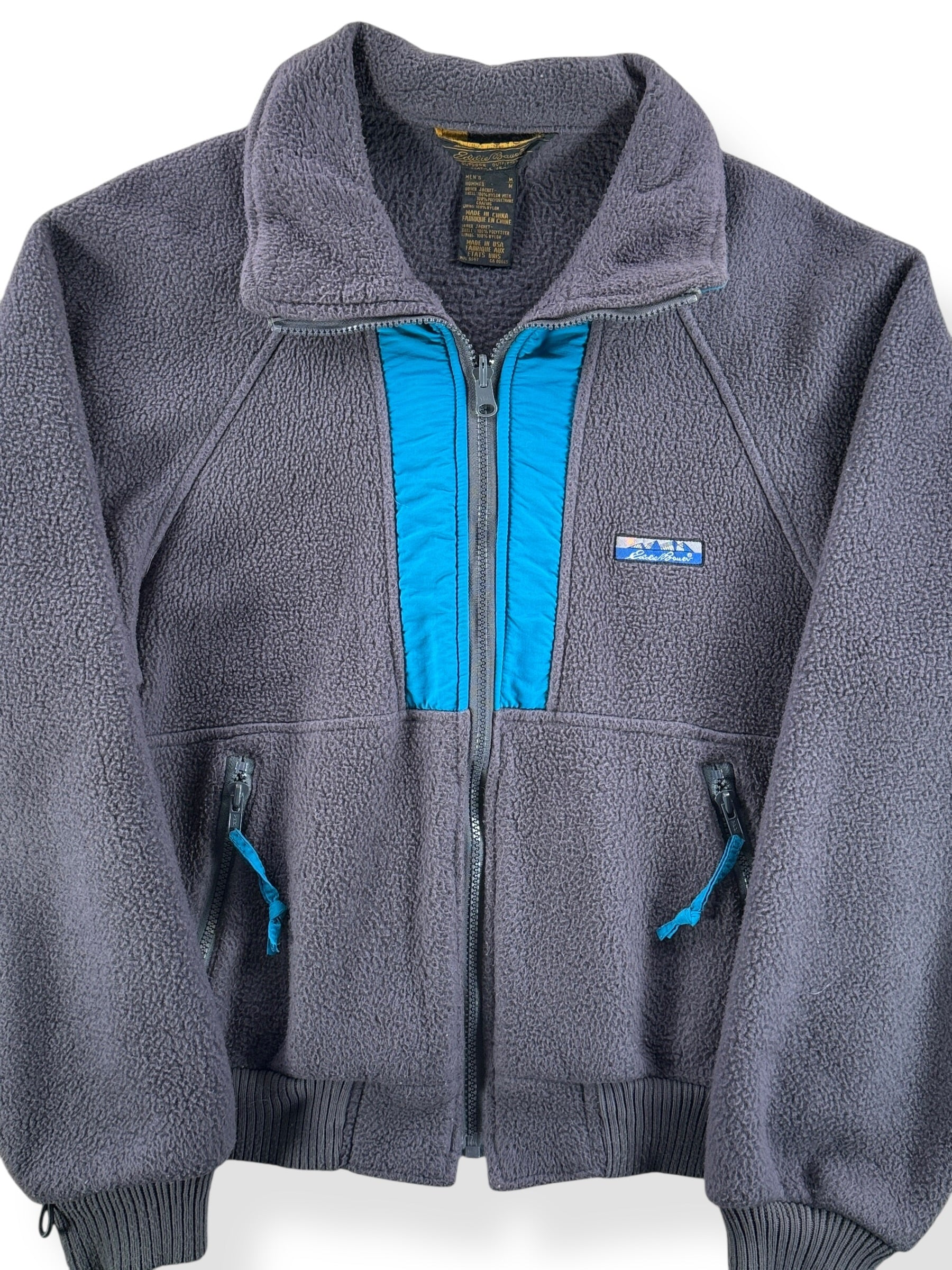 Front Close Up of Vintage Eddie Bauer MIUSA Fleece Jacket SZ M
