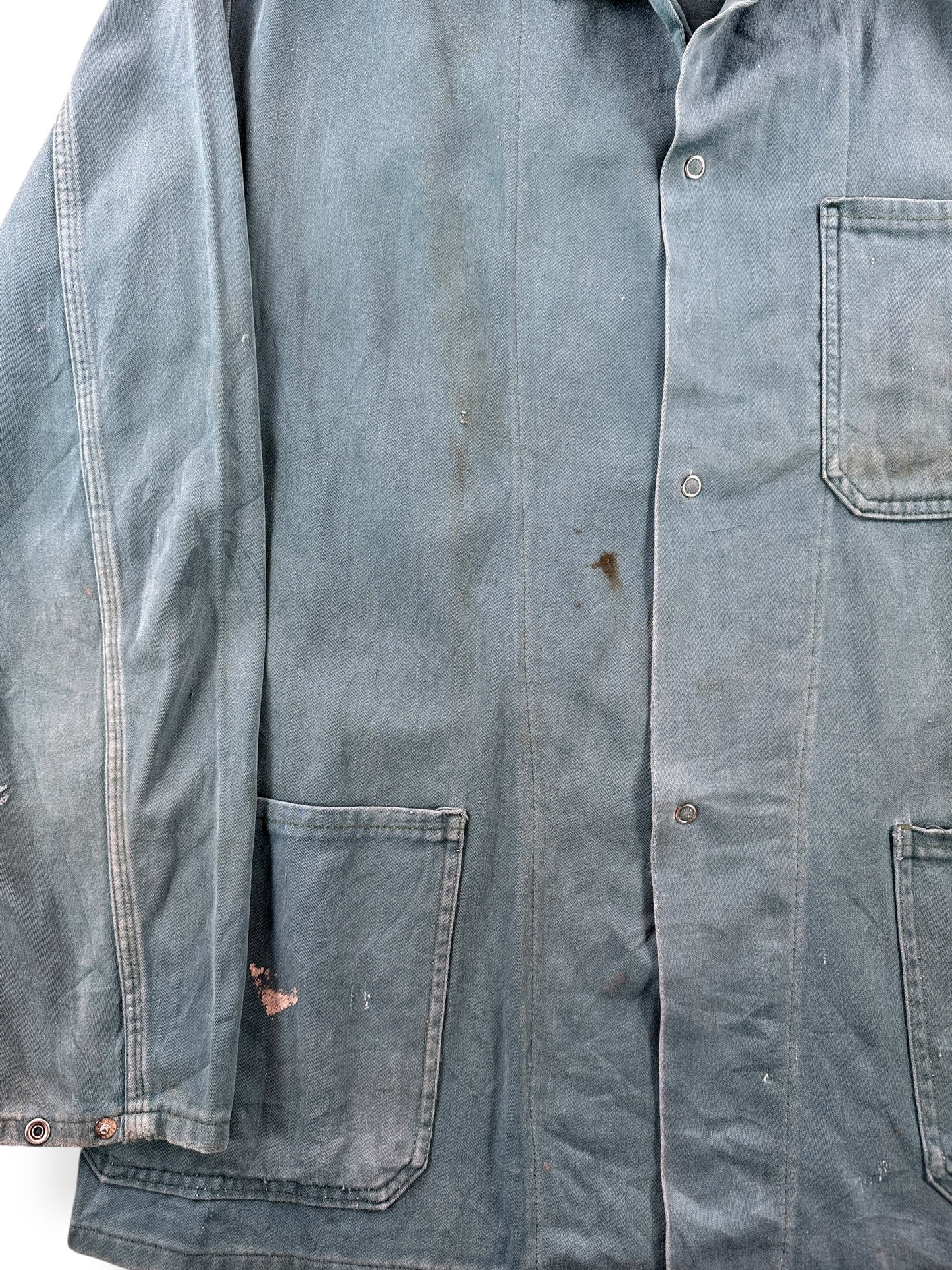 Wear on Vintage Fontaines Green French Chore Coat SZ M