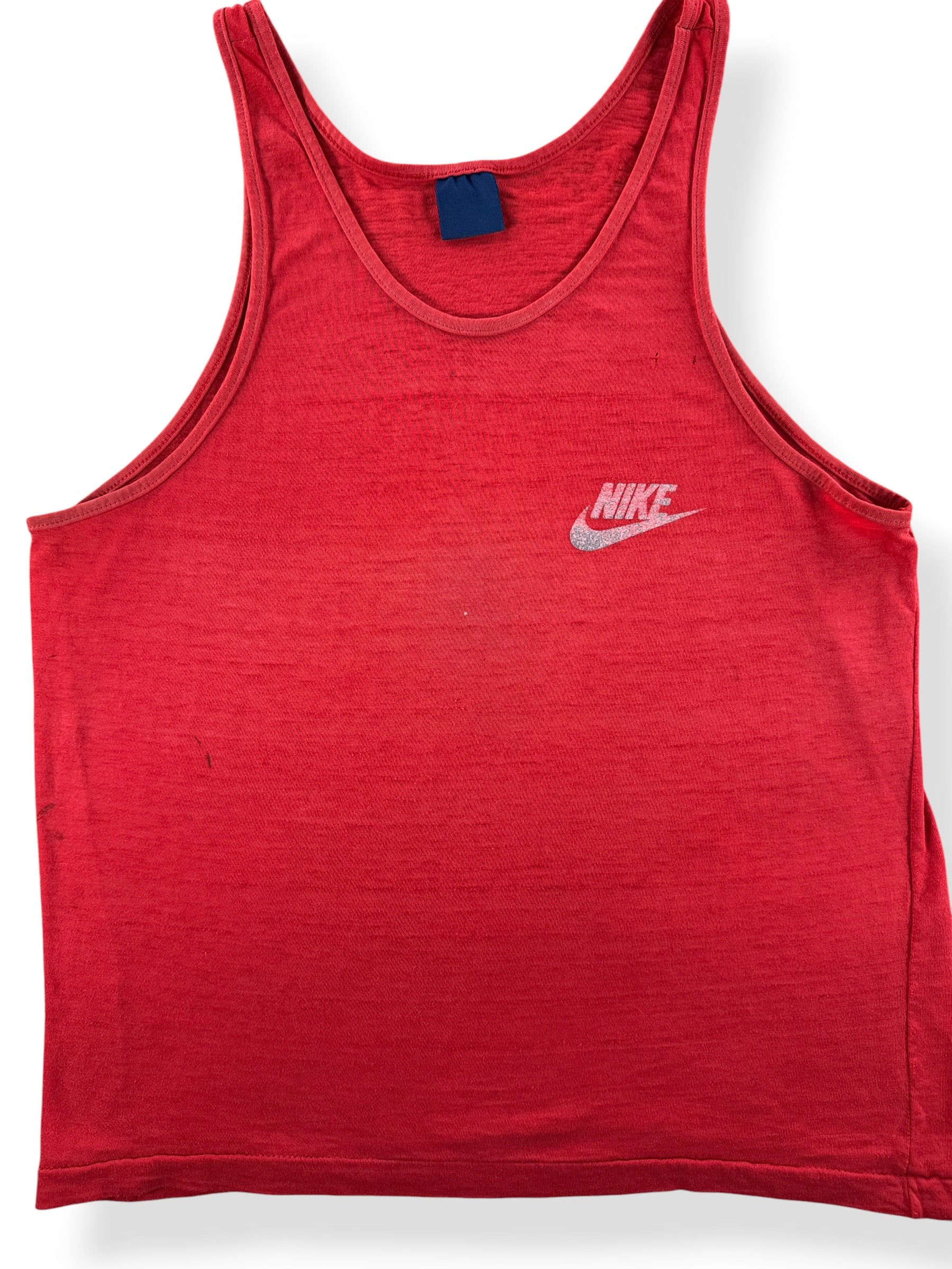 Front Close Up of Vintage Red Nike Tank Top SZ S