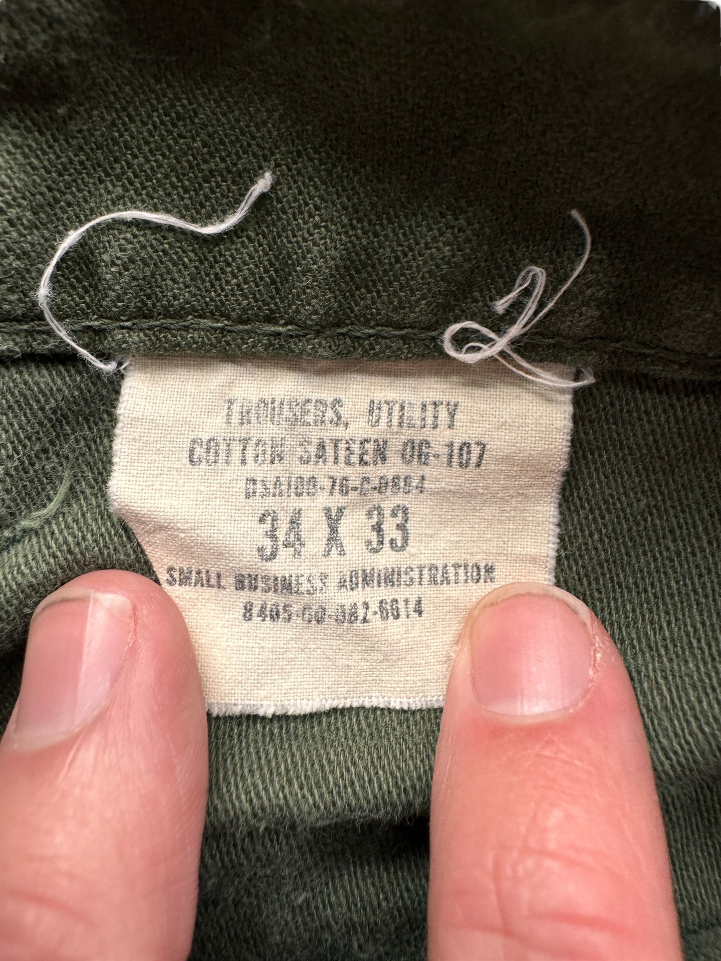 size tag on Vintage Sateen OG-107's W31