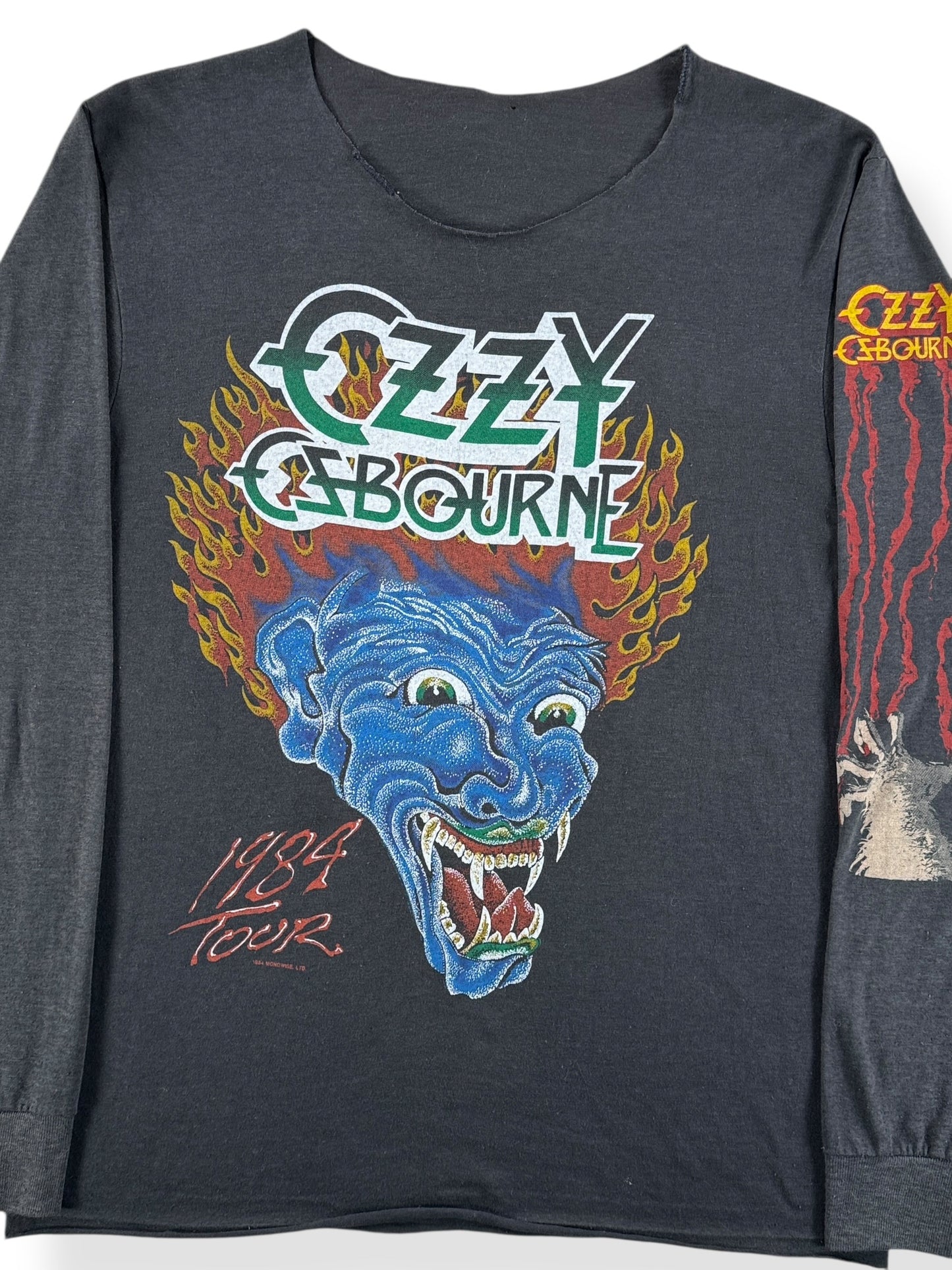 Front Close Up of Vintage Ozzy Osbourne Rules '84 Long Sleeve Chopper Tee SZ M