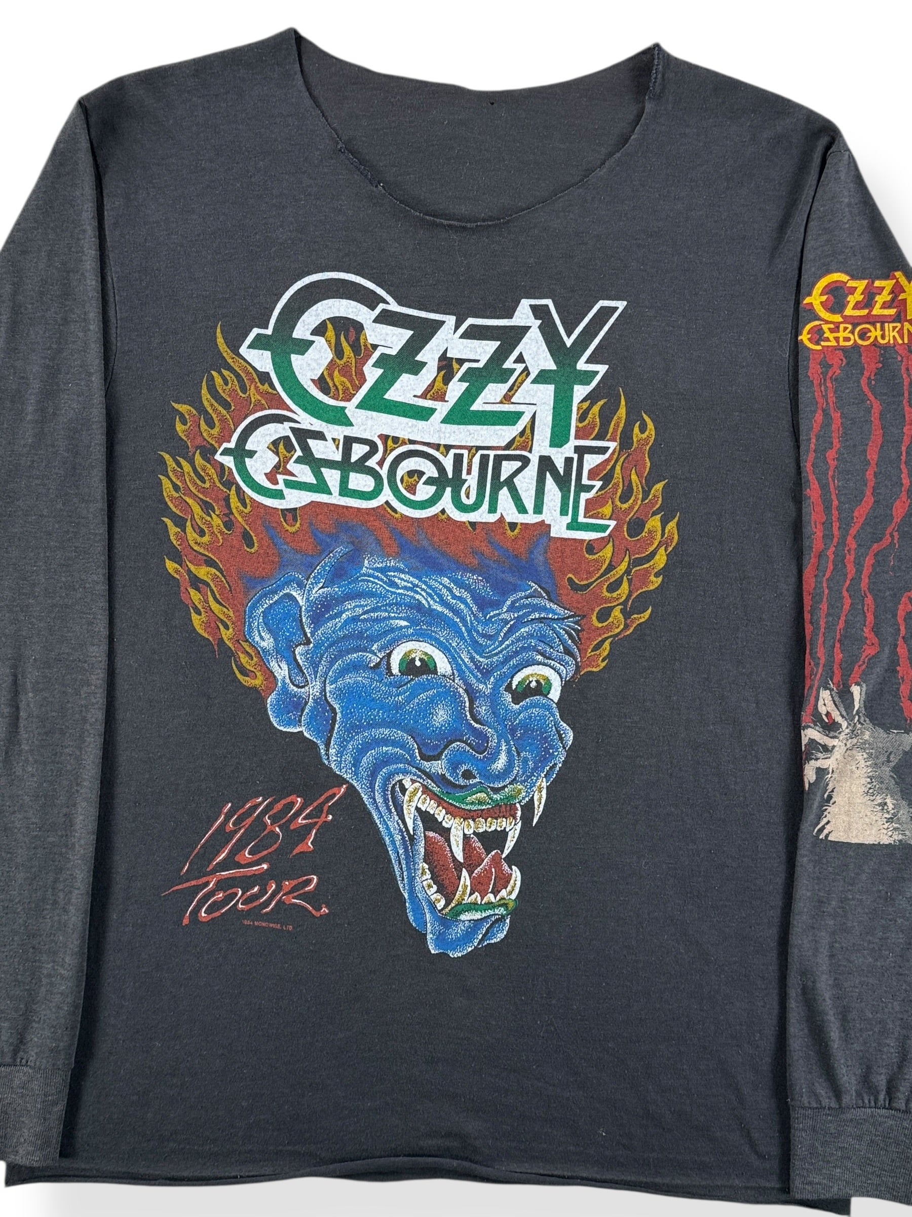 Front Close Up of Vintage Ozzy Osbourne Rules '84 Long Sleeve Chopper Tee SZ M