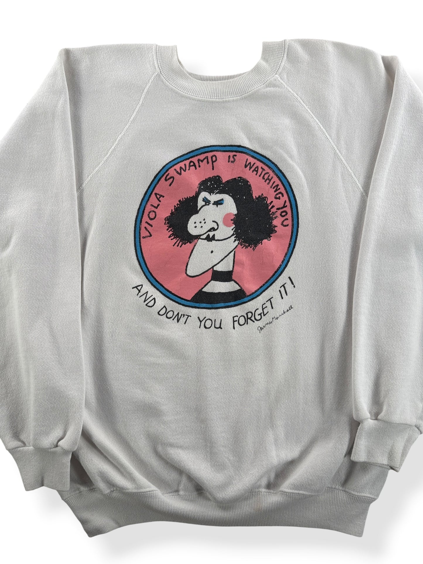 Front Close Up of Vintage Viola Swamp Crewneck Sweatshirt SZ M