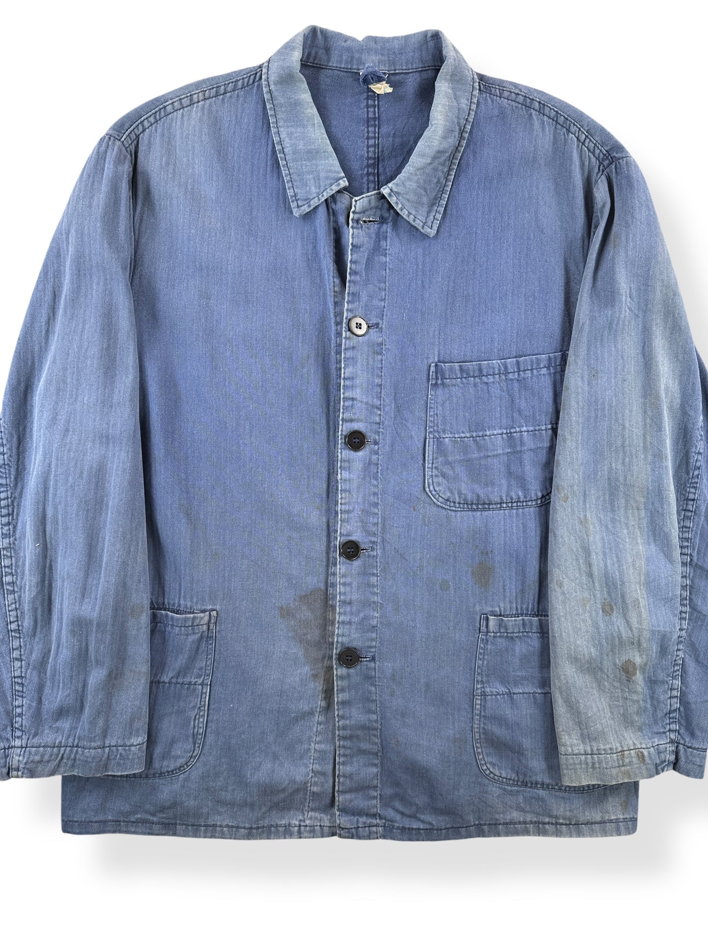 Front Close Up of Vintage Kempel HBT French Chore Coat SZ L