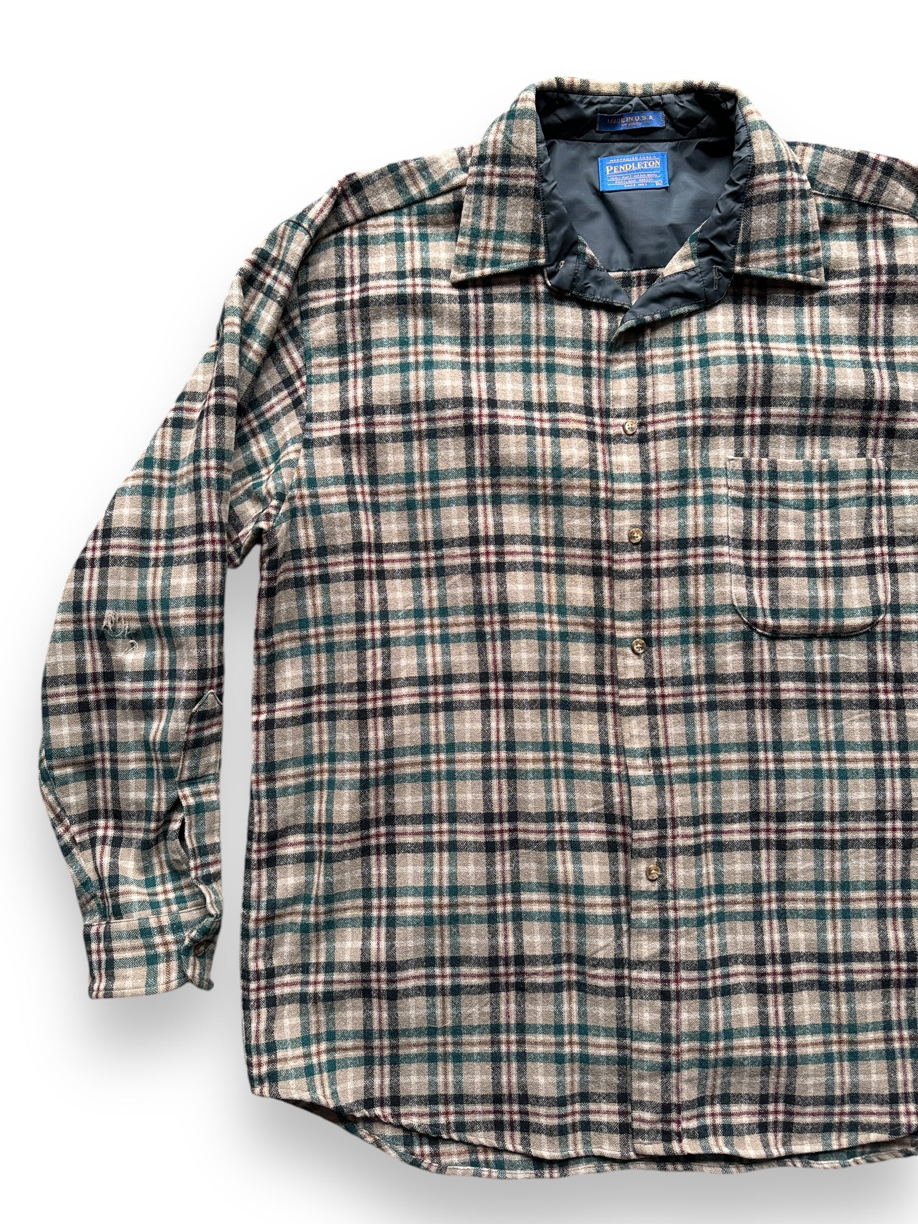 front right of Vintage Pendleton Green/Brown/Beige Flannel SZ XL