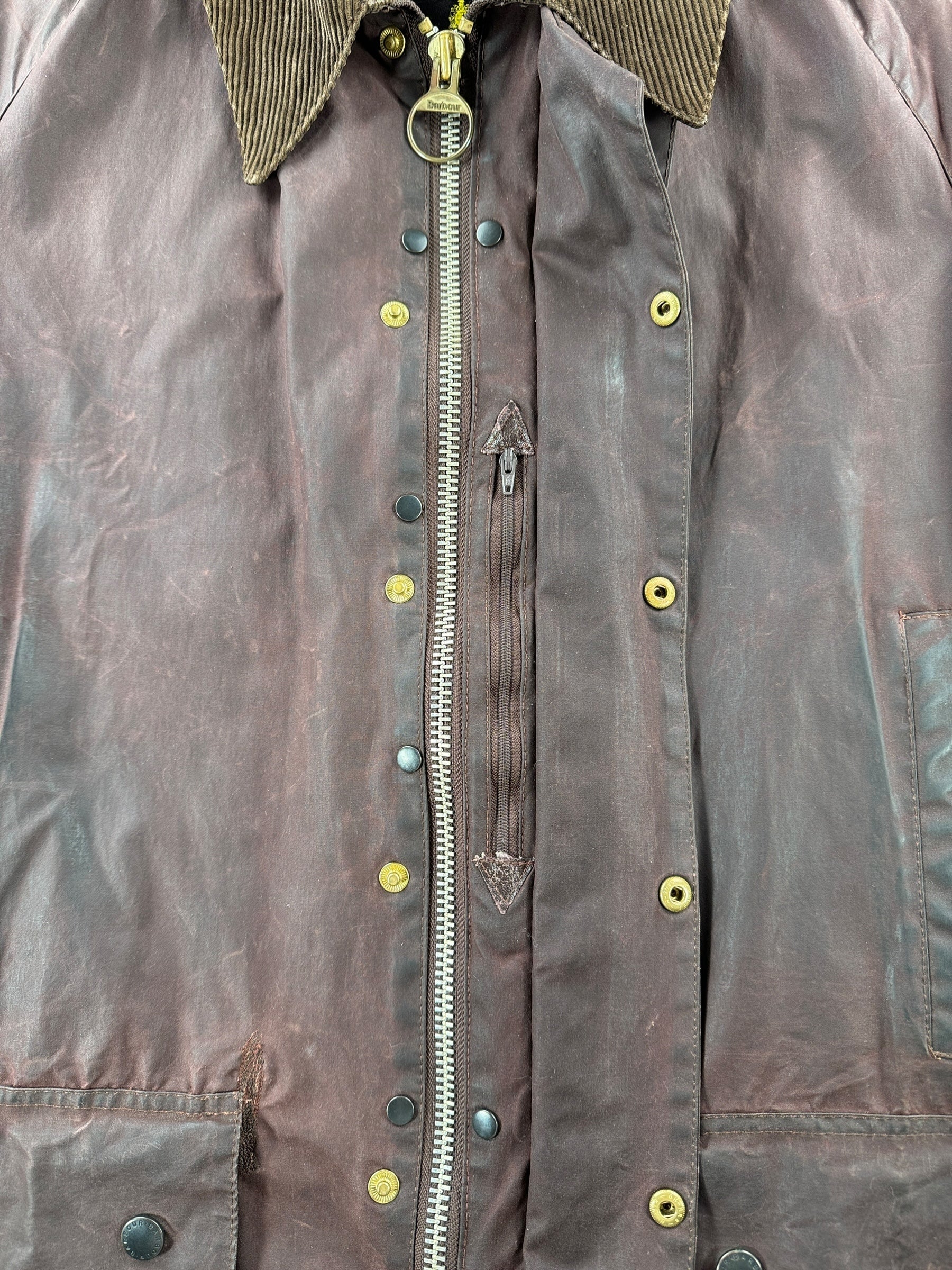 Zipper on Vintage 80s/90s Barbour Wax Canvas Jacket SZ XL