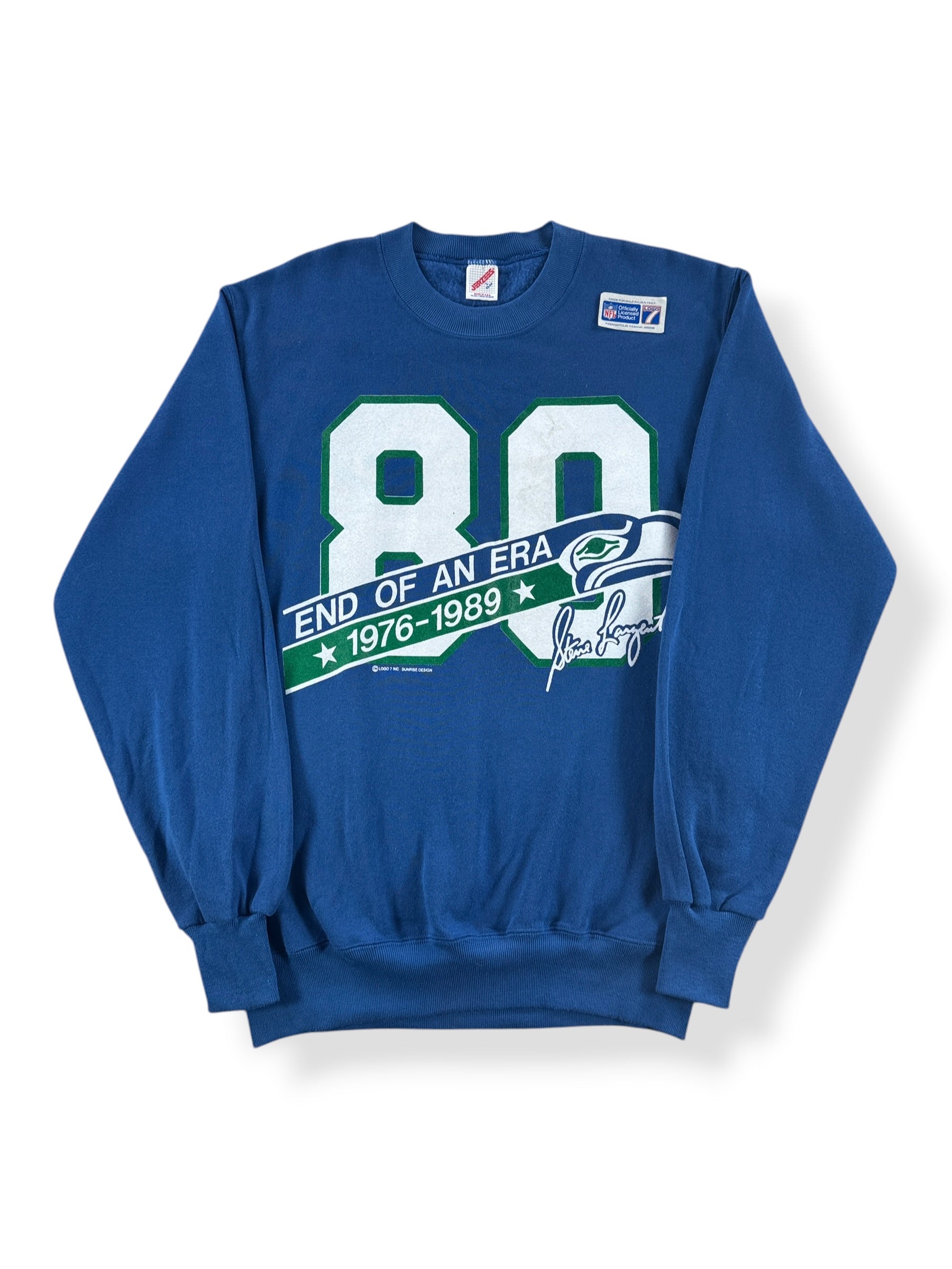Front of Vintage NOS Seahawks Steve Largent #80 Crewneck SZ L (Fits M)
