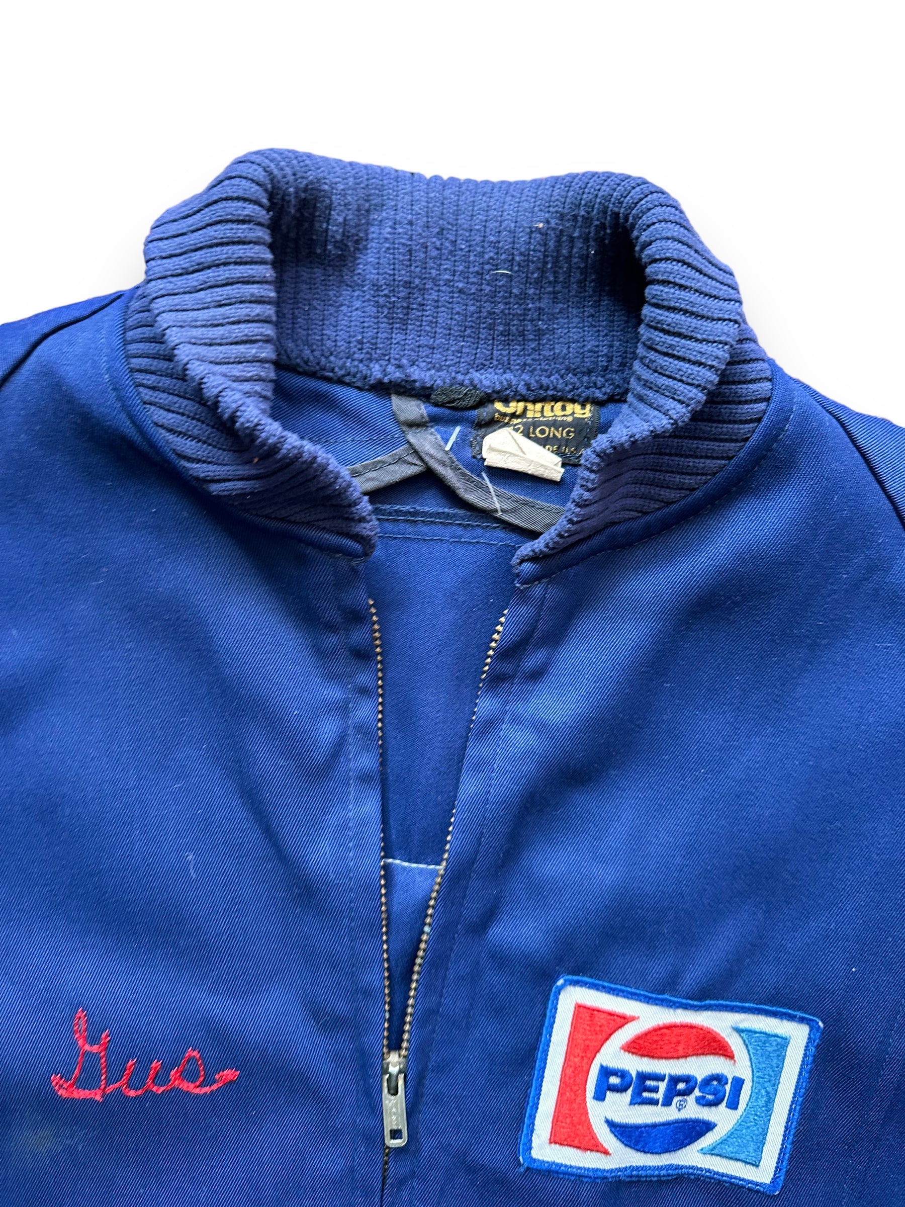 Collar Tag View of Vintage Unitog Pepsi Duroprest Jacket SZ 42 Long | Vintage Gabardine Workwear Seattle | Seattle Vintage Workwear