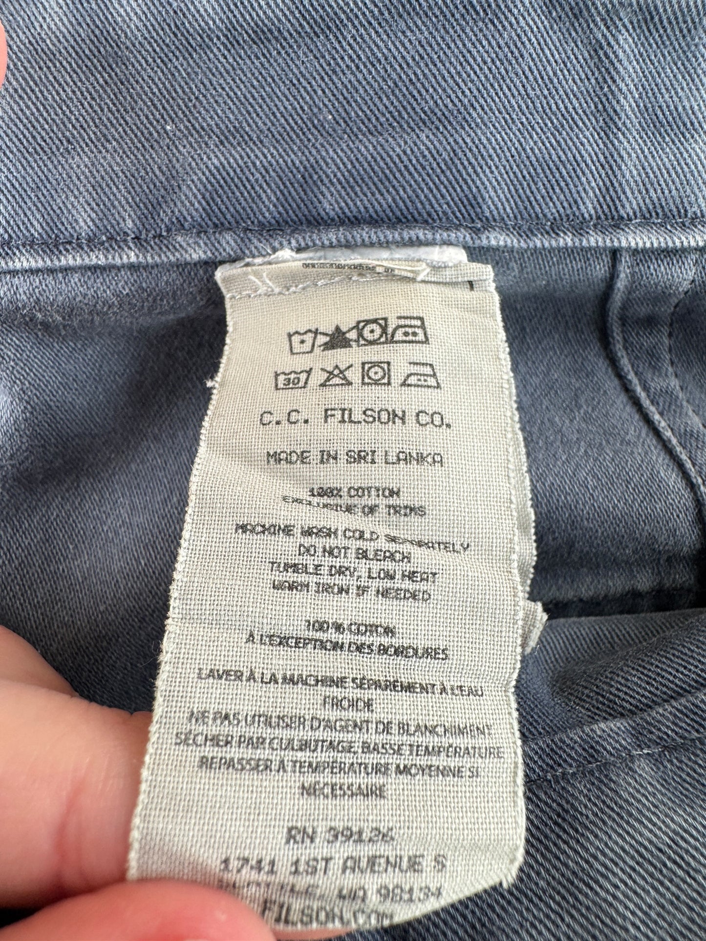 Label on Filson Blue Mussel Field Cargo Pants W36 (Fits W39) AS IS