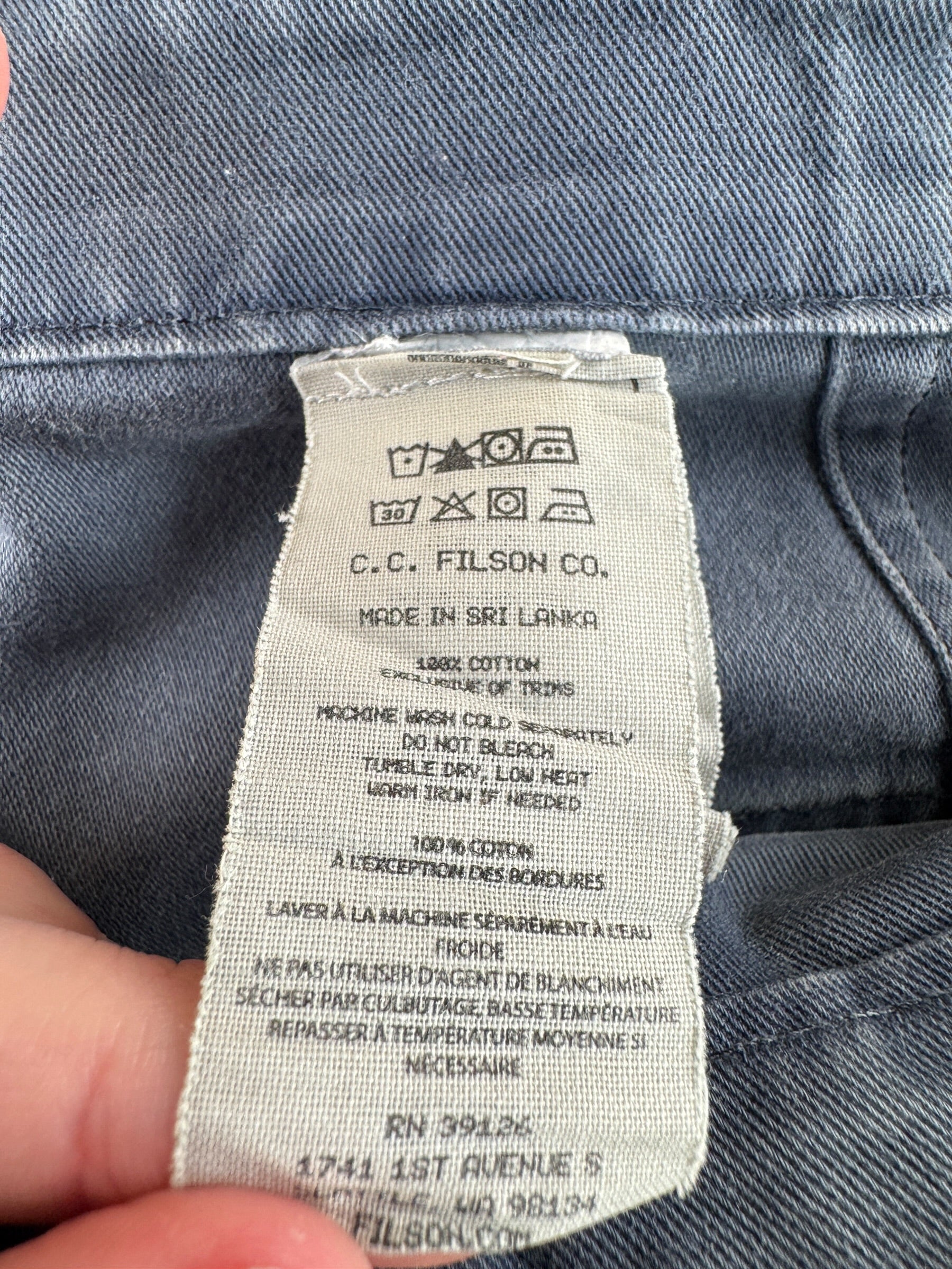 Label on Filson Blue Mussel Field Cargo Pants W36 (Fits W39) AS IS