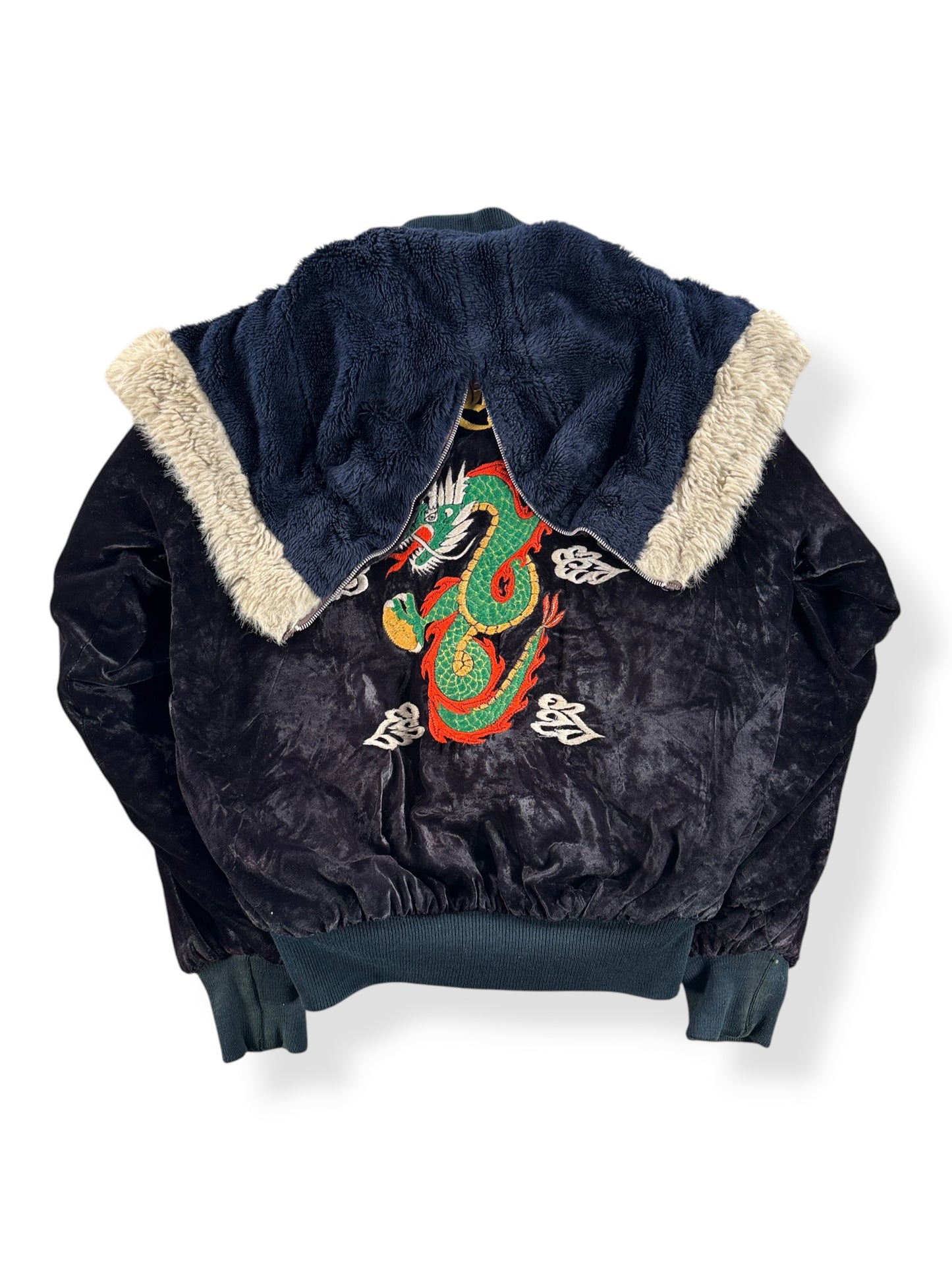 Back of Vintage Velvet Korea Hooded Souvenir Jacket SZ M - AS IS