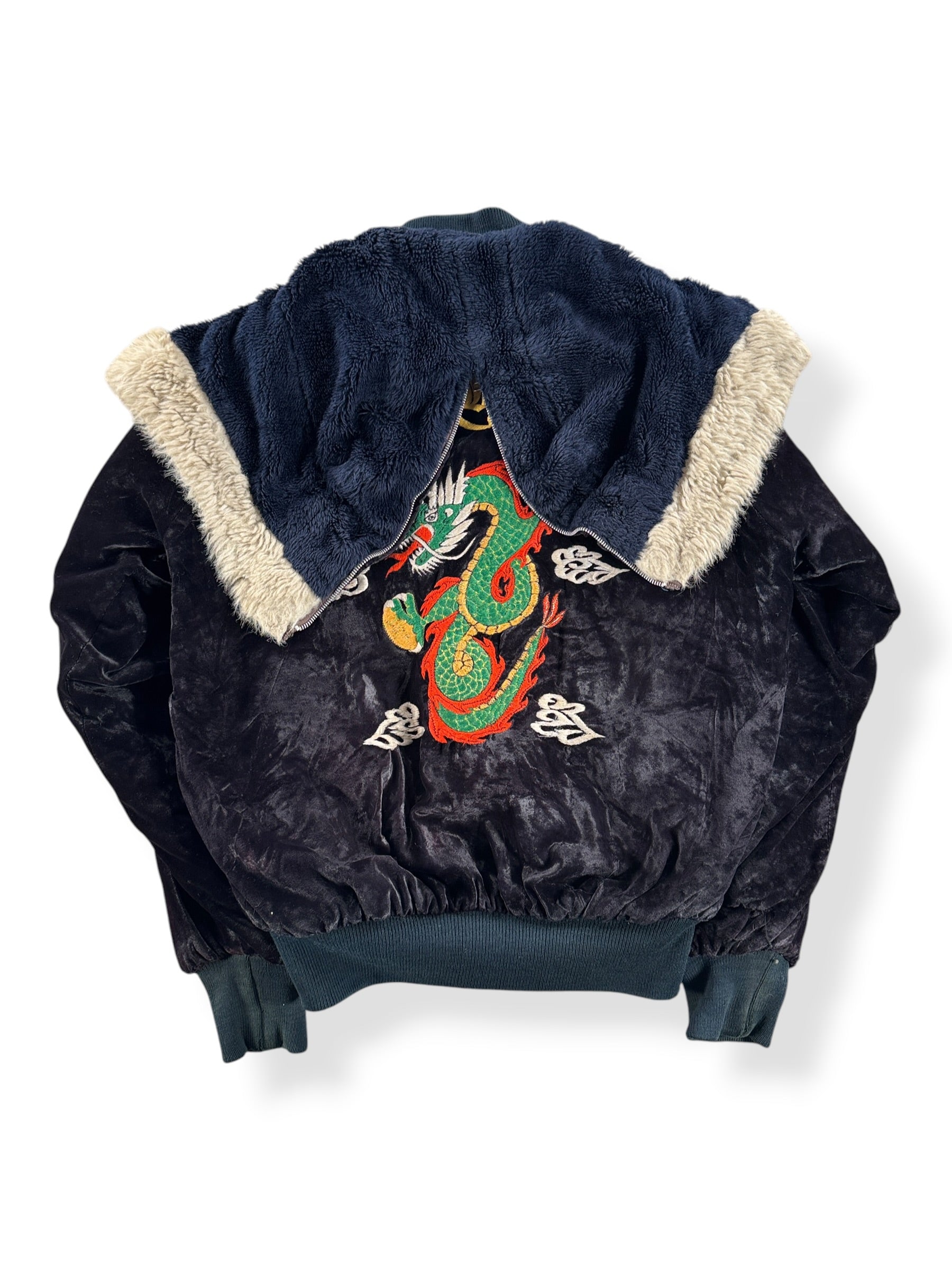 Back of Vintage Velvet Korea Hooded Souvenir Jacket SZ M - AS IS