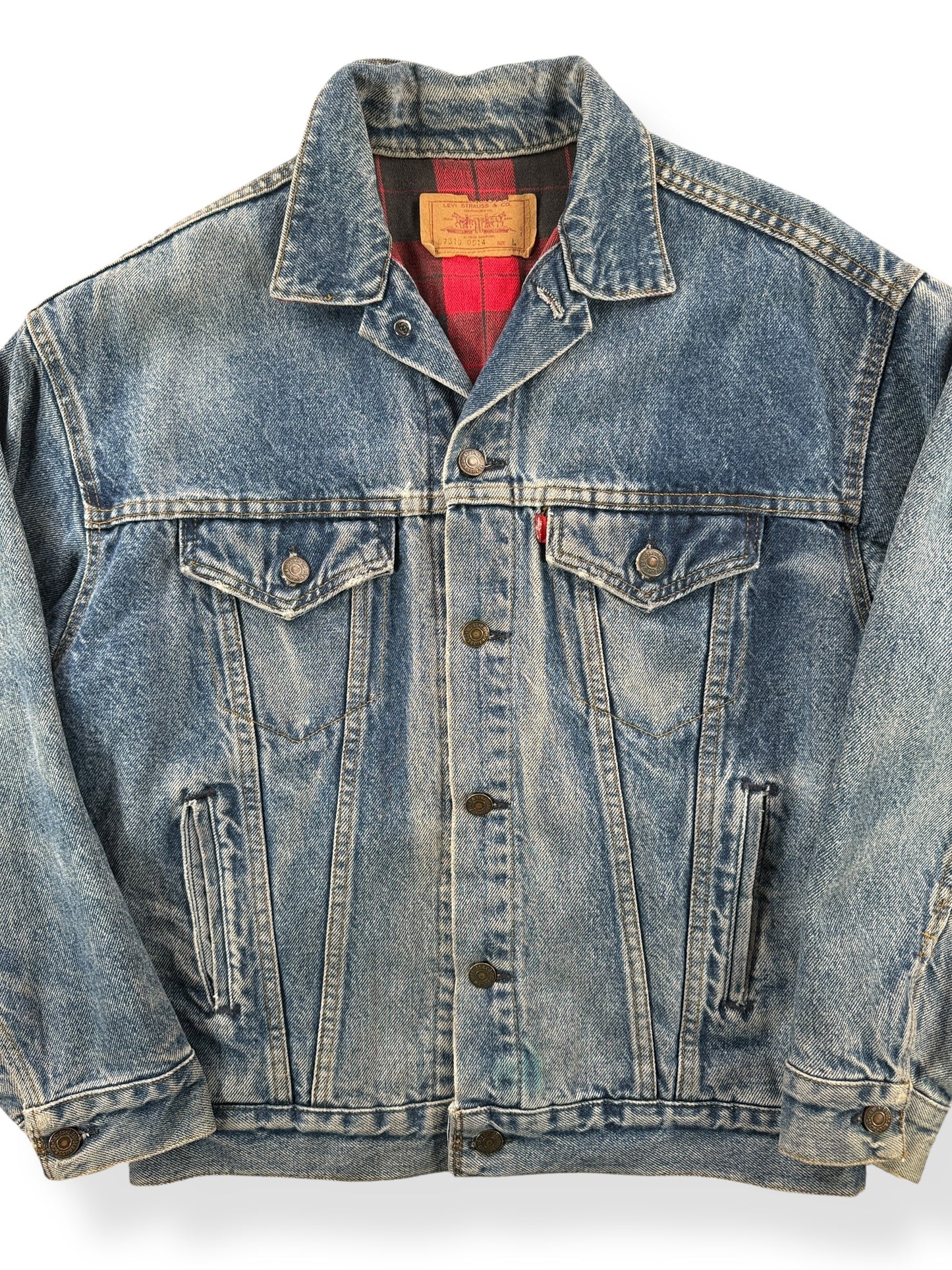 Front Close Up of Vintage Levis 4 Pocket 57510 Trucker Jacket SZ L