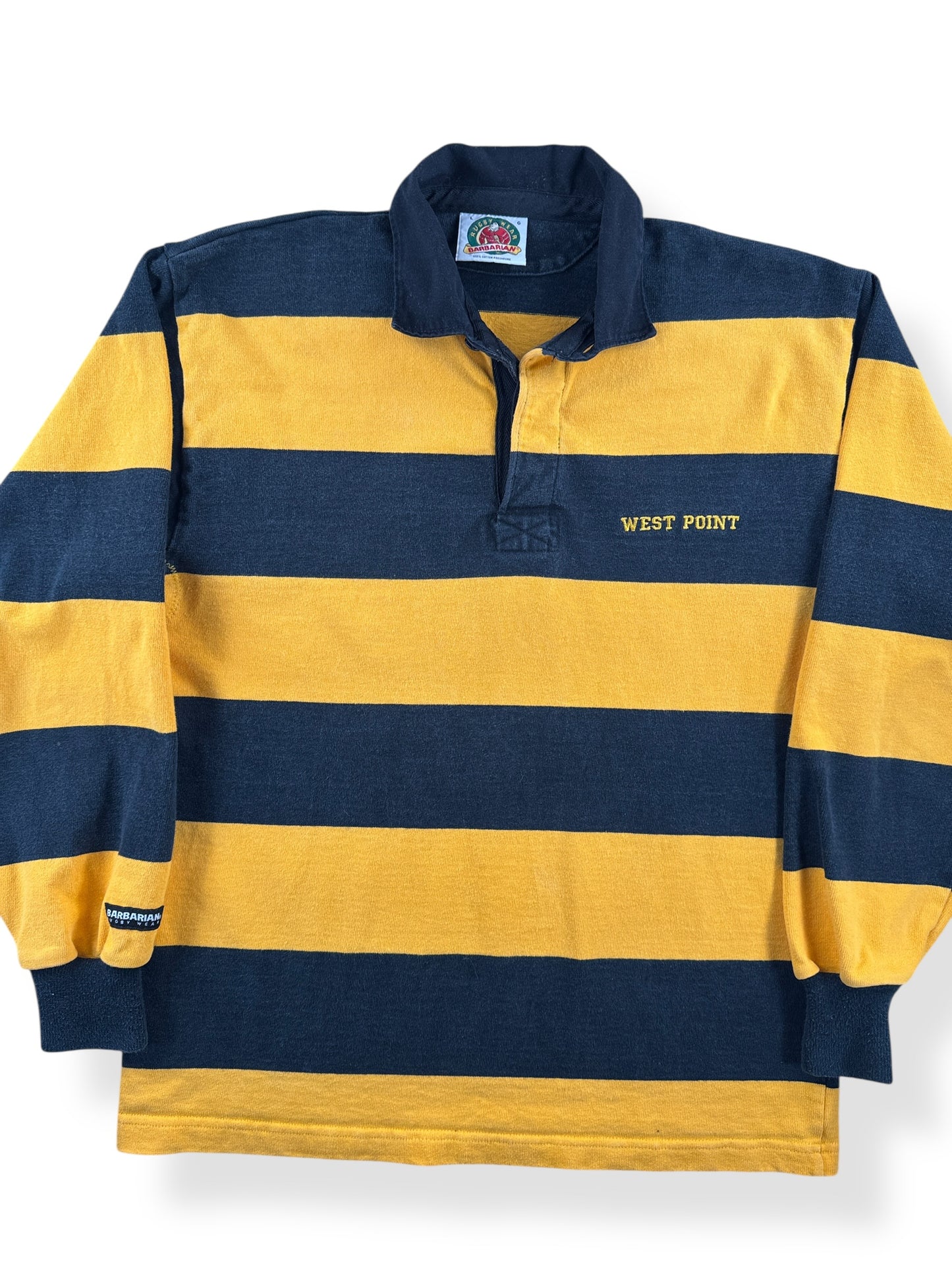 Front Close Up of Vintage Canadian Made West Point Rugby Shirt SZ M
