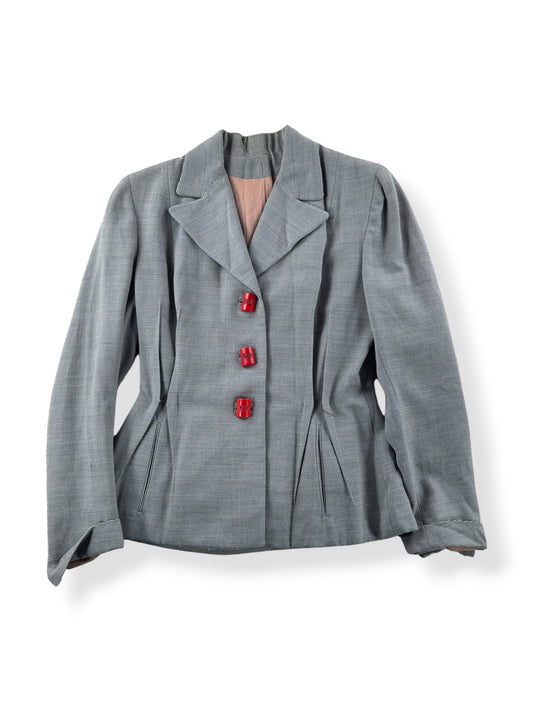Front of Vintage Red Bakelite Button Blazer SZ S - AS IS