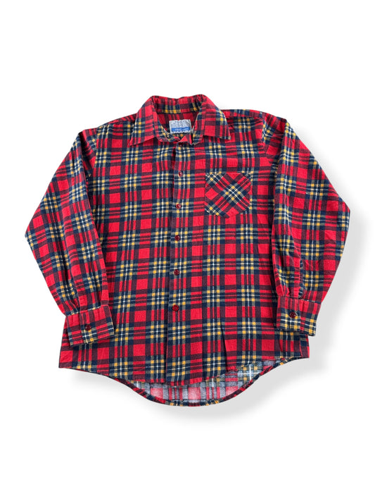 Front of Vintage Sears Red Printed Cotton Flannel SZ M