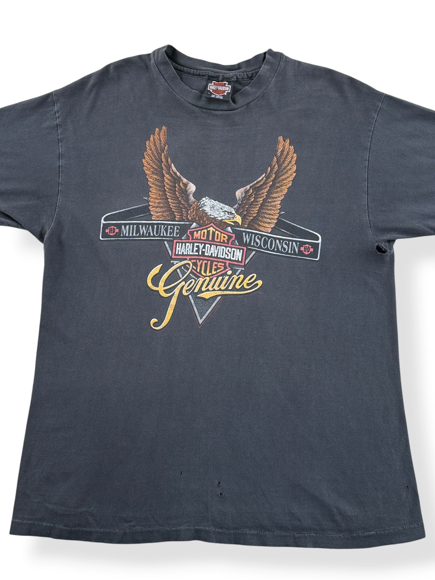 Front Close Up of Vintage 90's Harley MGD Tee SZ L