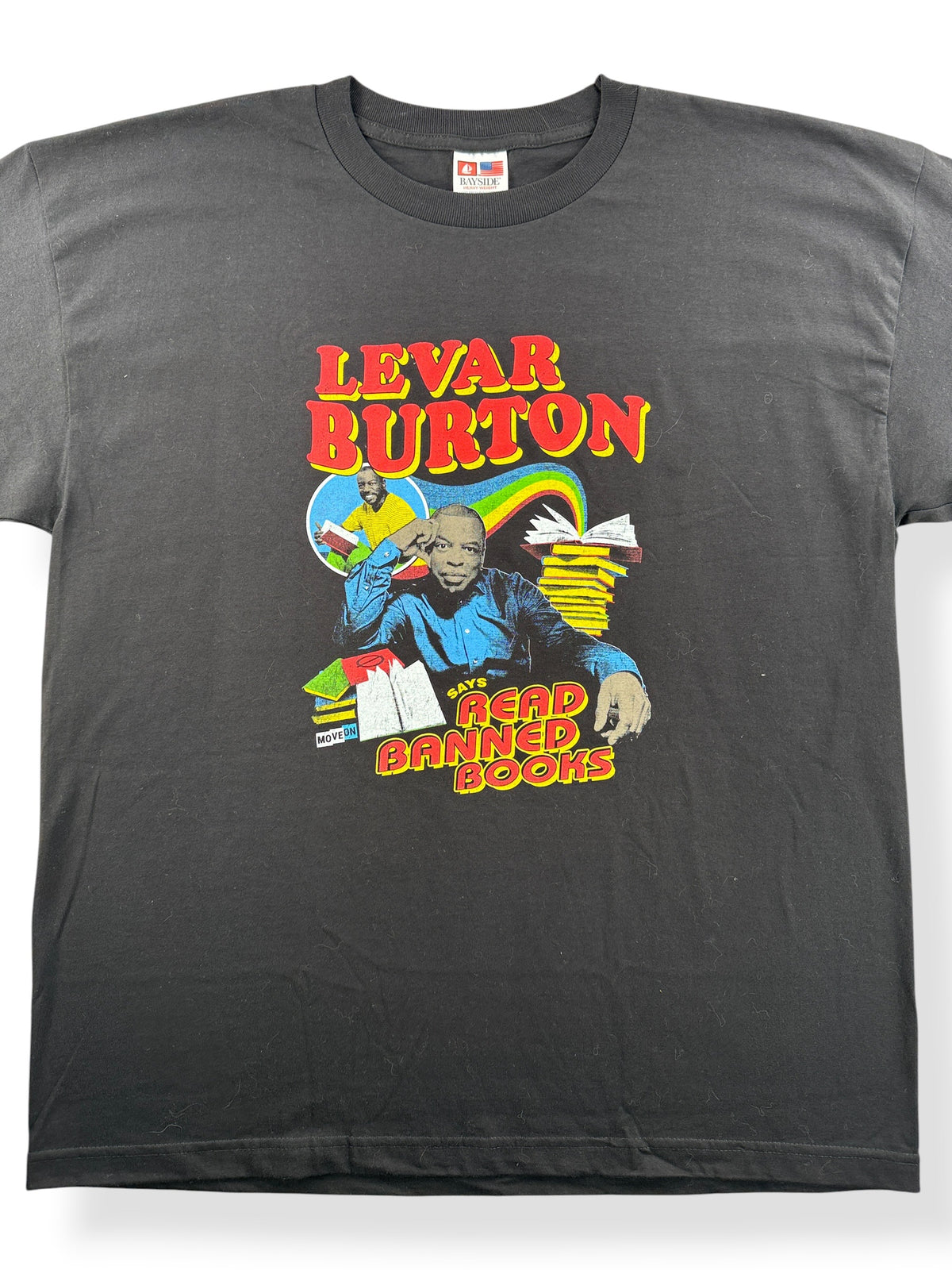 Close-up of Vintage Levar Burton Read Banned Books Tee SZ XXL