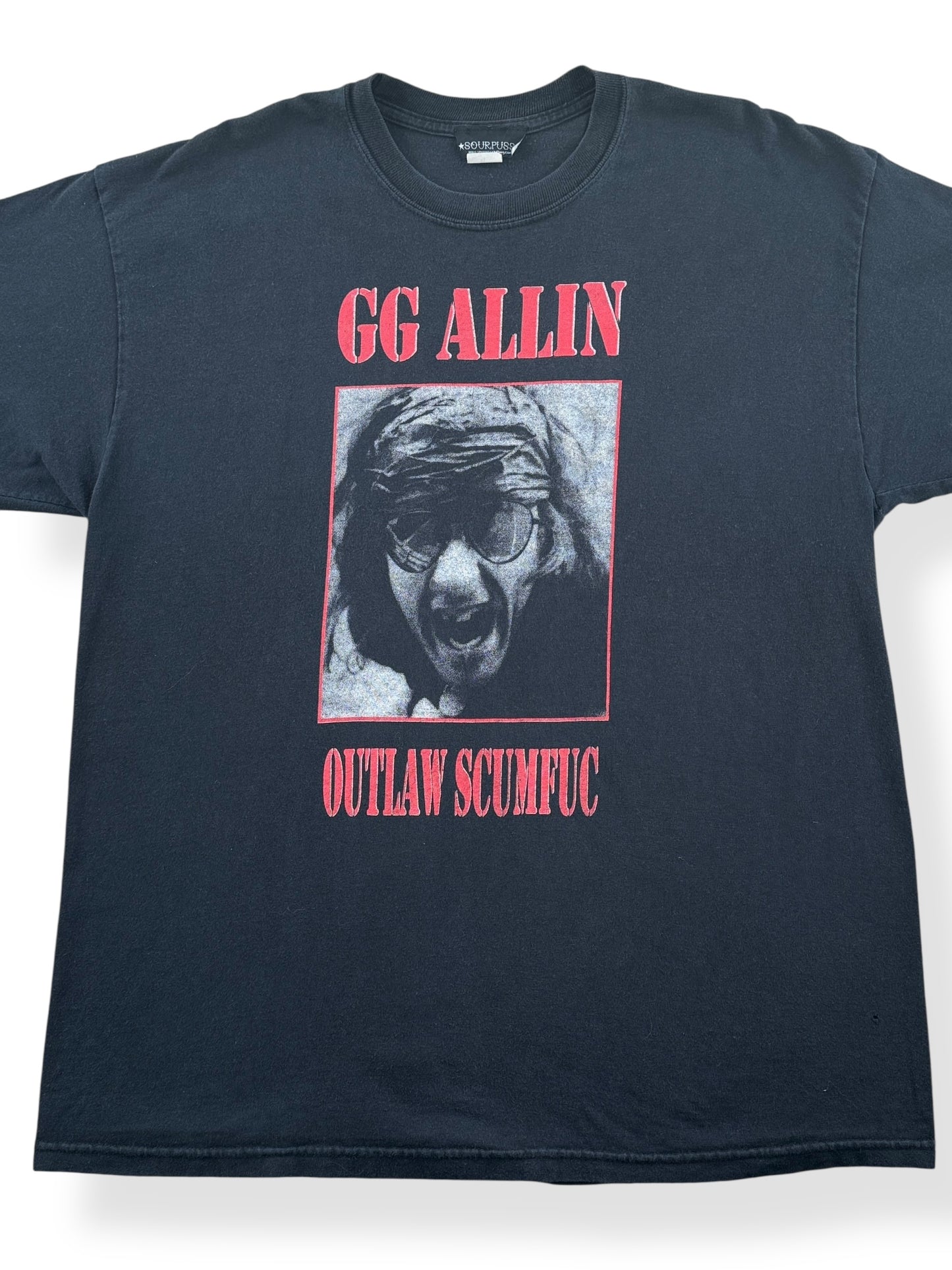 Front Close Up of Vintage GG Allin Outlaw Scumfuc Sour Puss Tee SZ XL