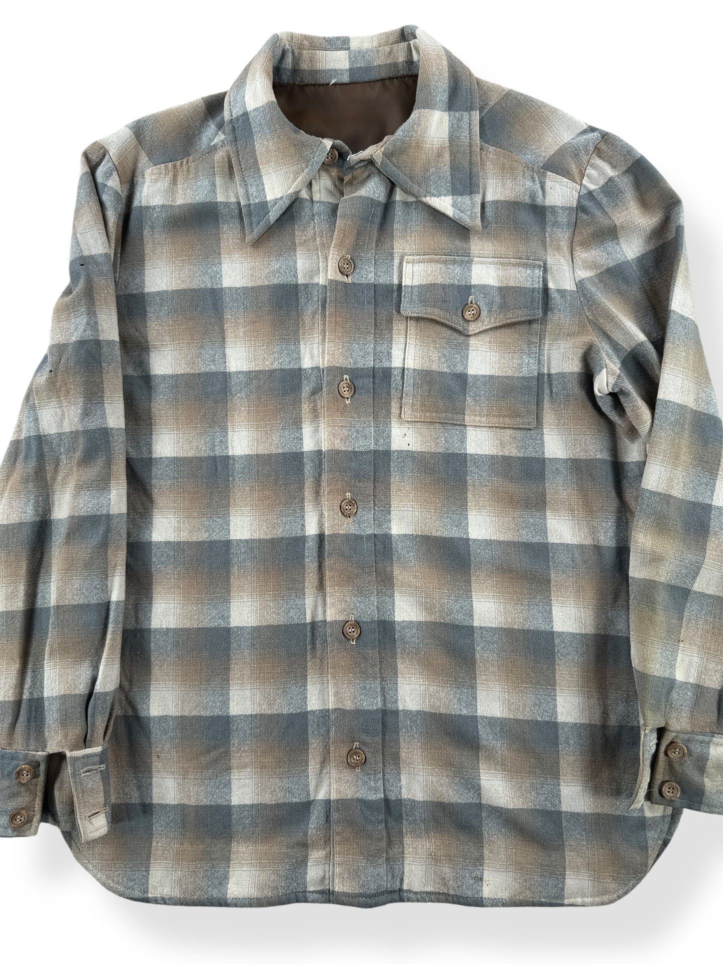 Front Close Up of Vintage Handmade Shadow Plaid Flannel SZ L