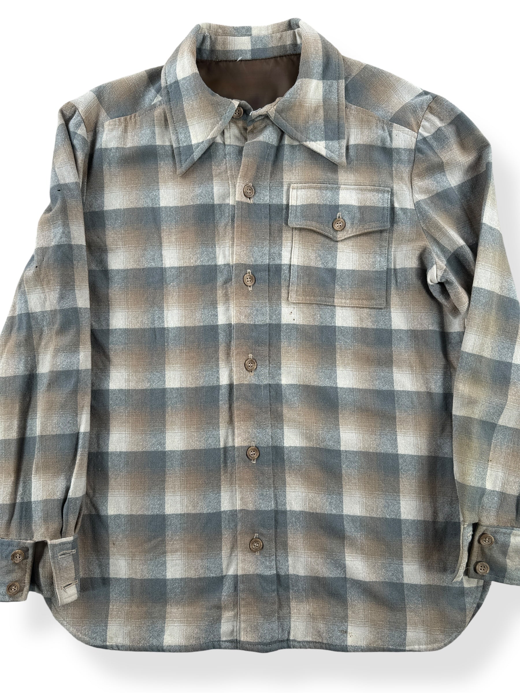 Front Close Up of Vintage Handmade Shadow Plaid Flannel SZ L