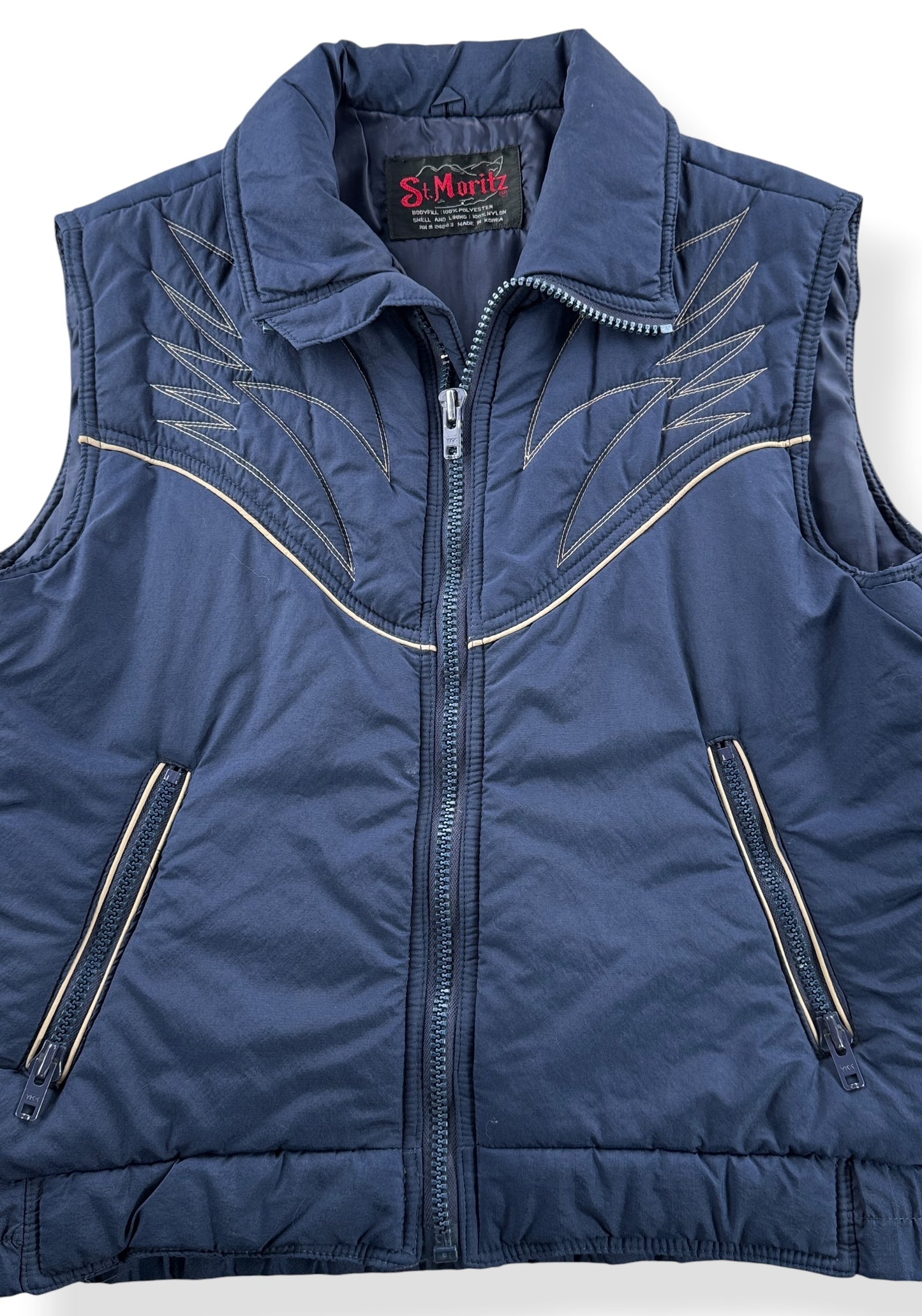 Front Close Up of Vintage St. Moritz Winter Vest SZ L (Fits M)