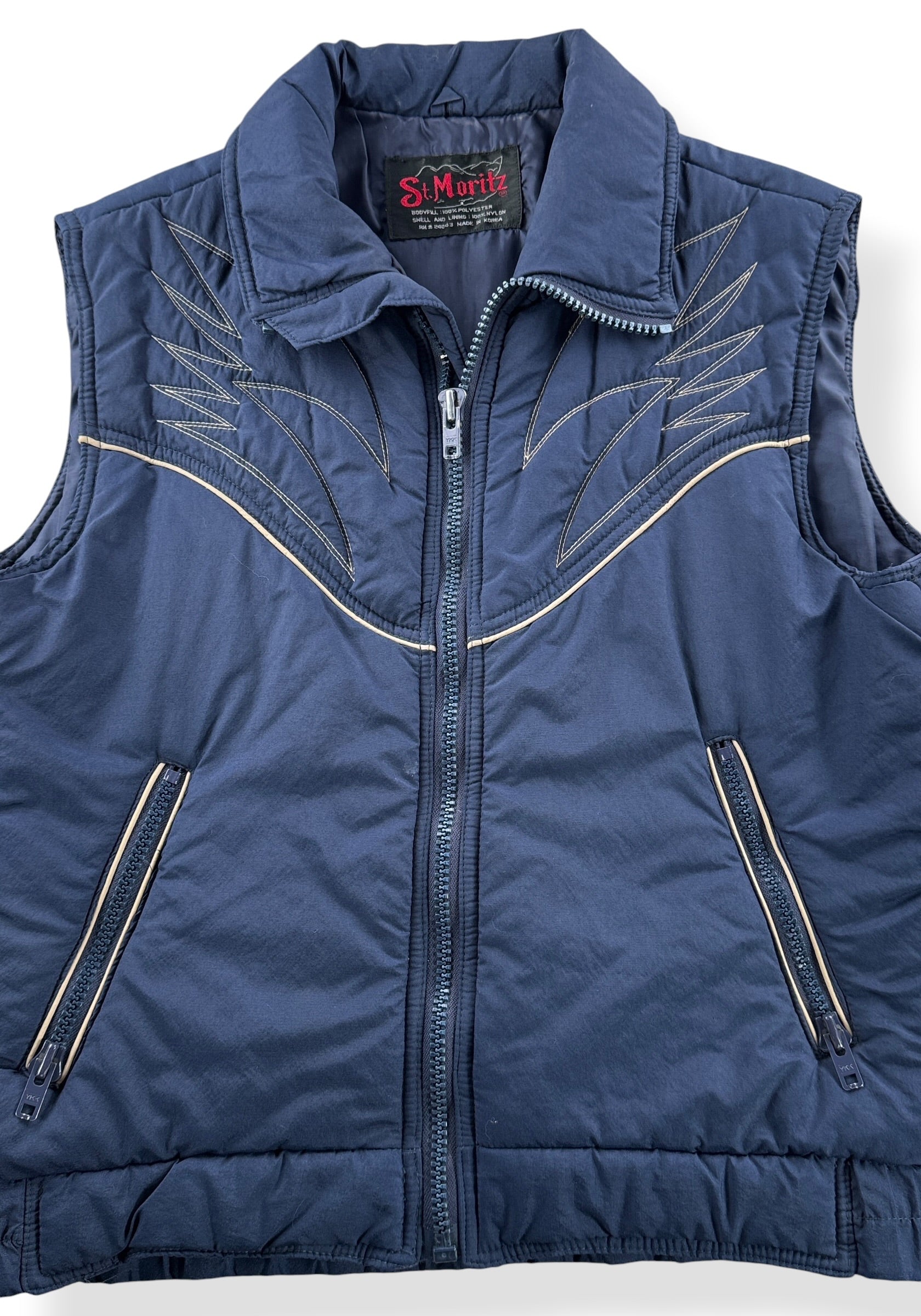 Front Close Up of Vintage St. Moritz Winter Vest SZ L (Fits M)