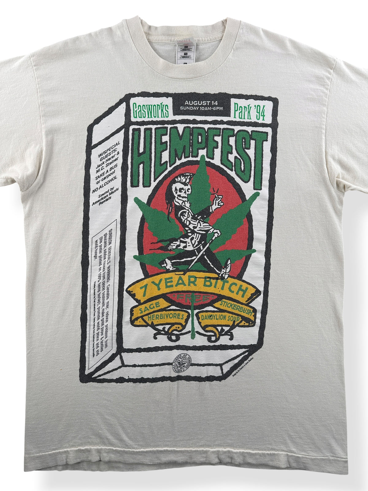Close-up of Vintage 7 Year Bitch Hempfest Tee SZ XL