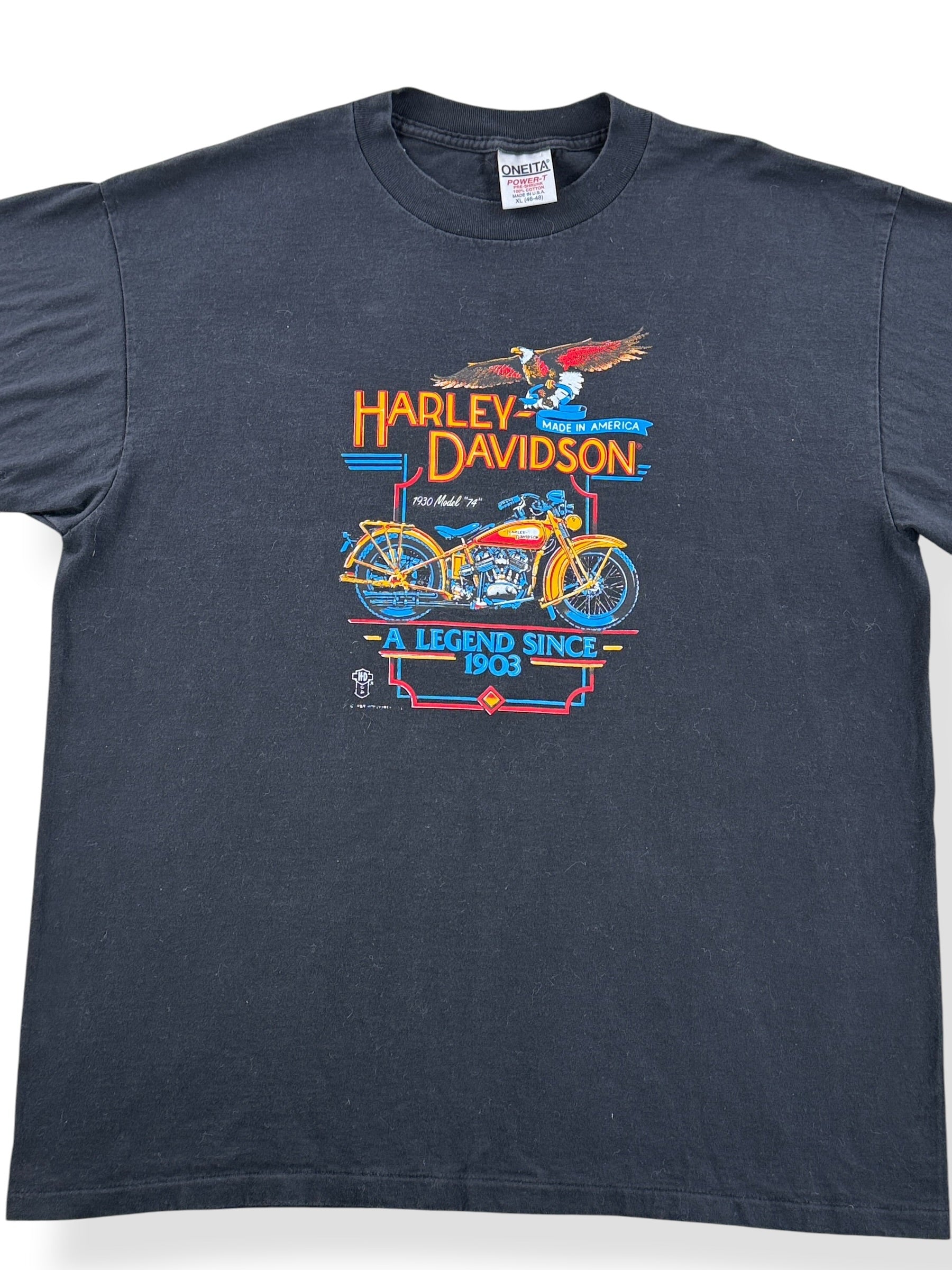 Front Close Up of Vintage '89 Harley Tee SZ XL