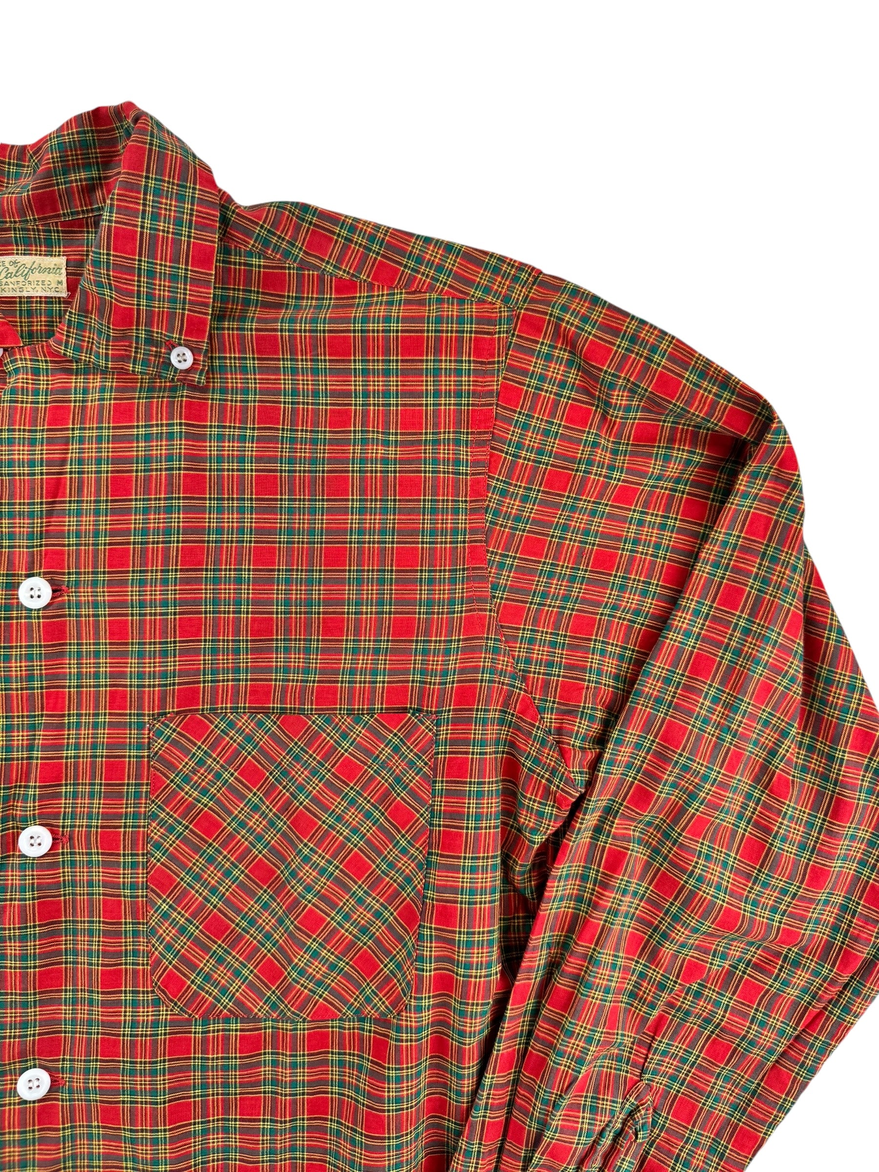 Vintage 1950s Red and Purple Plaid Nubby Check Loop Collar Shirt Size store Small/Medium