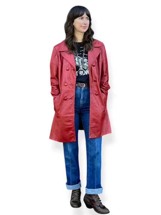 Vintage Womens 60s Trojan Red Leather Coat SZ M AS IS