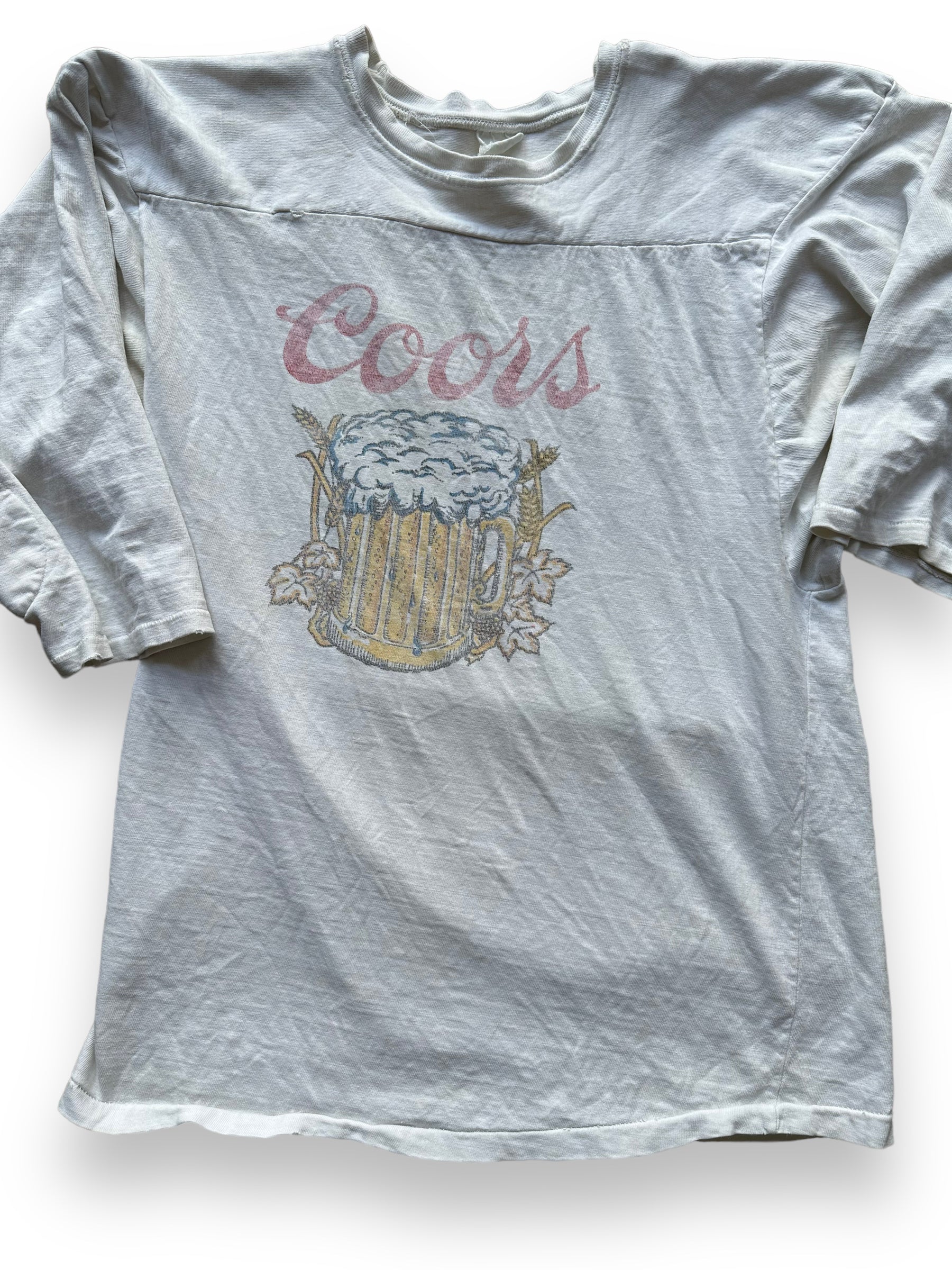Front Detail on Vintage Coors Jersey Tee SZ M | Vintage Beer T-Shirts Seattle | Barn Owl Vintage Tees Seattle