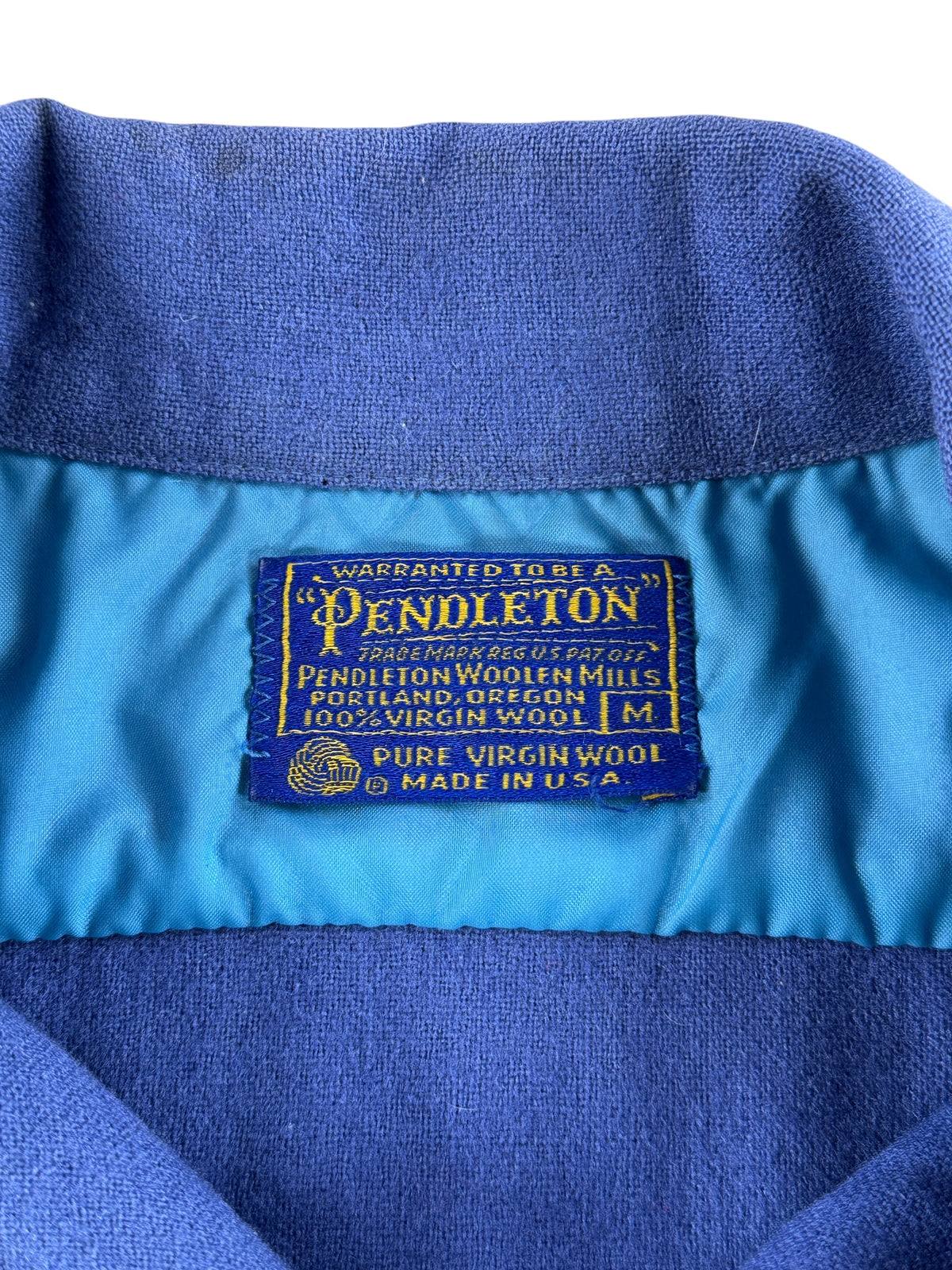 Label on Vintage Blue Pendleton Wool Flannel SZ M