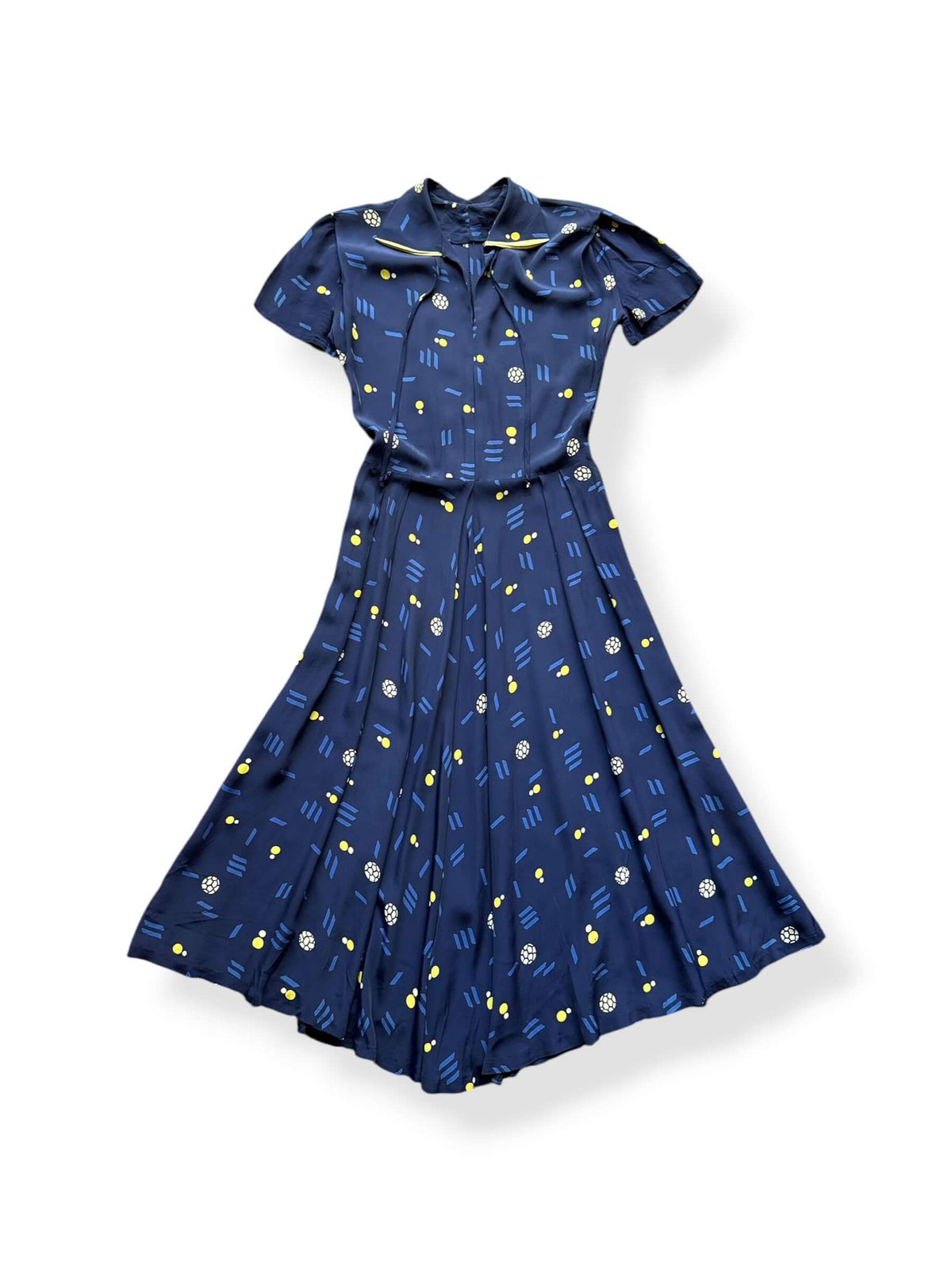 Front of Vintage 1940s Rayon Geo Print Dress 