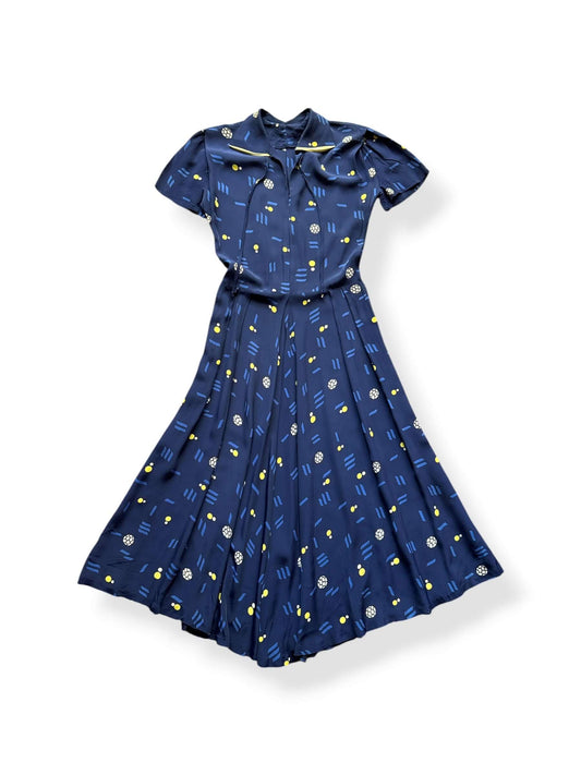 Front of Vintage 1940s Rayon Geo Print Dress 
